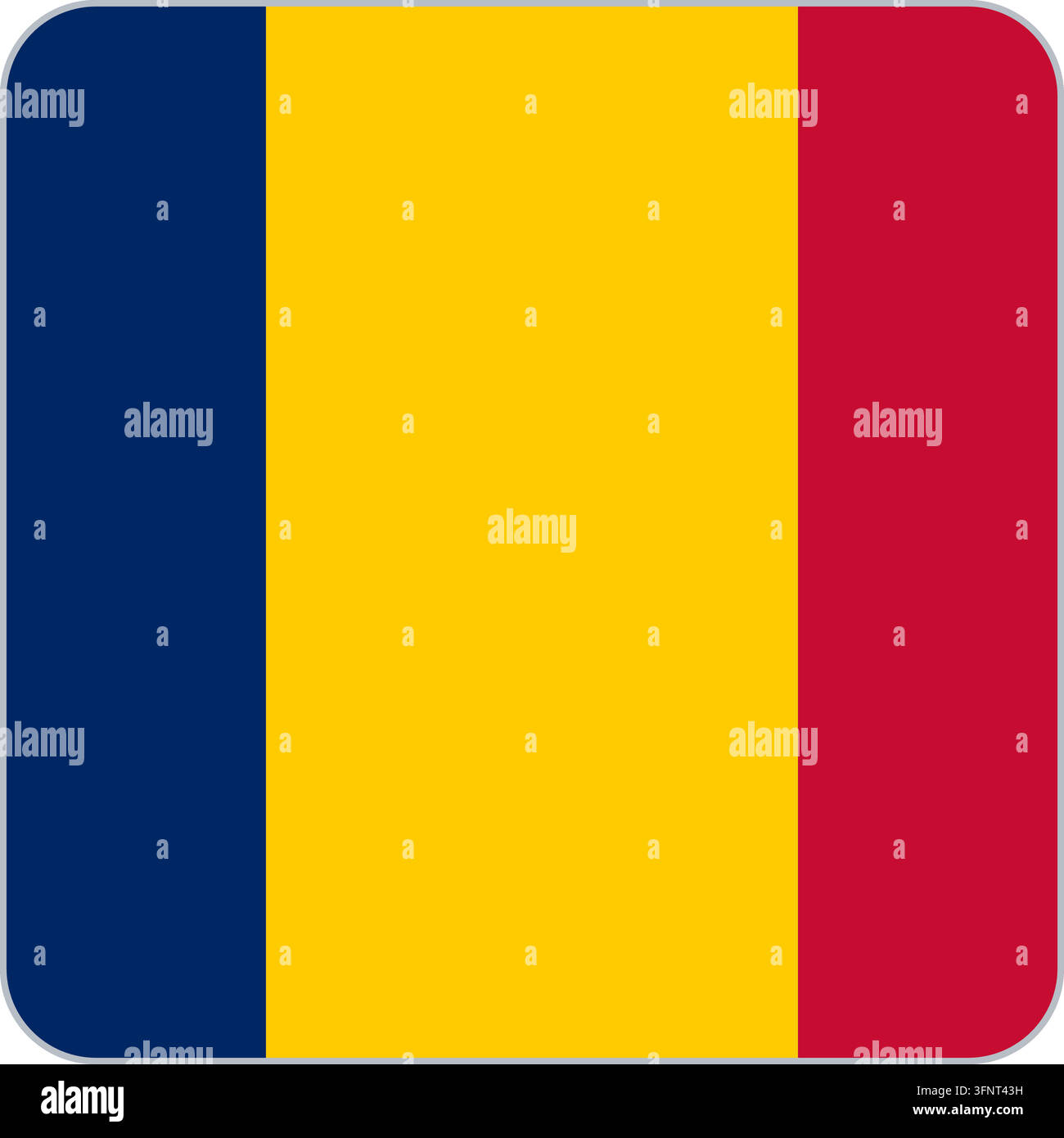 Abgerundetes quadratisches Flaggensymbol von Tschad (Tschad) in offiziellen Farben, flacher Vektor-App-Button, isoliert auf weißem Hintergrund. Stock Vektor
