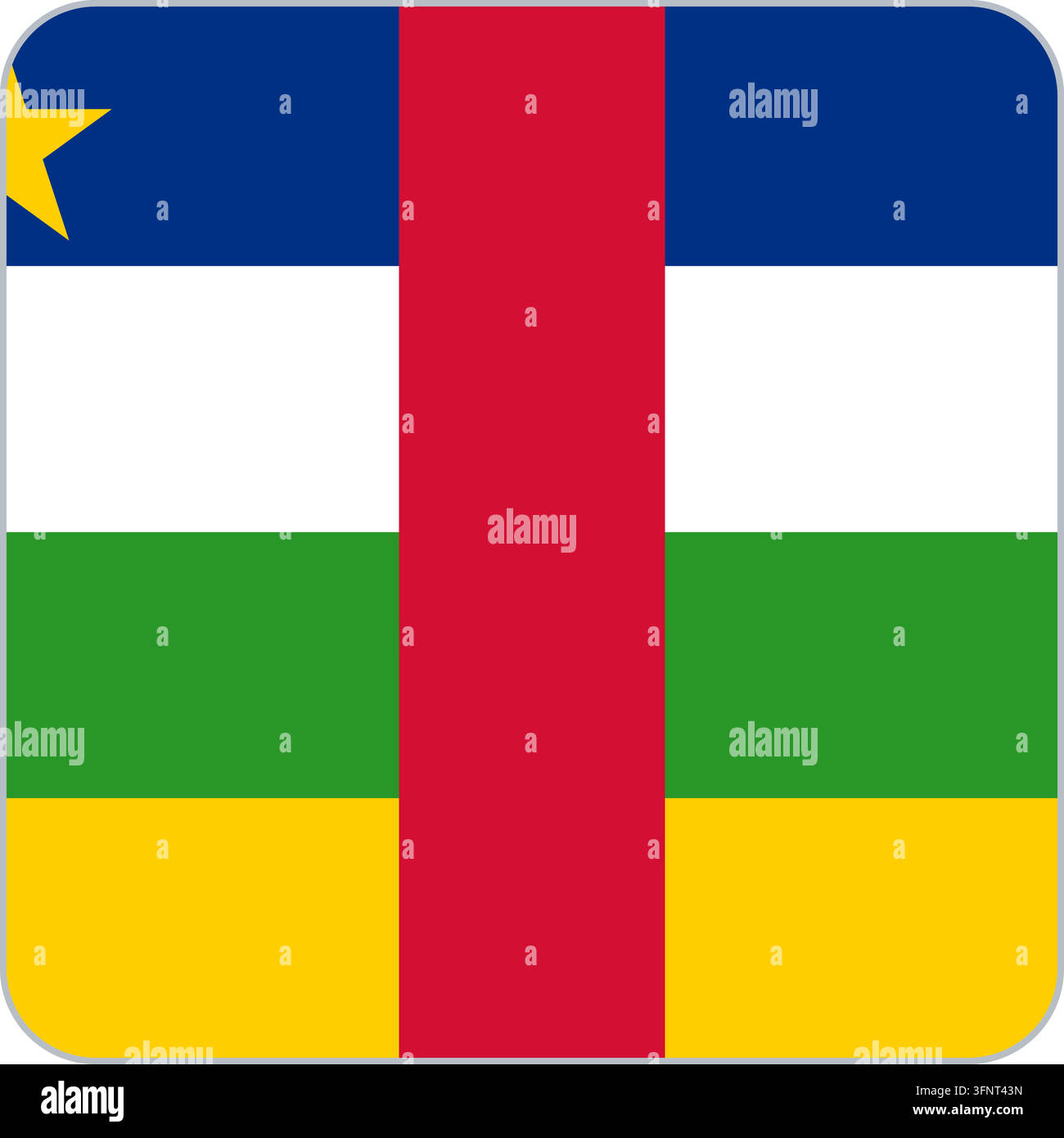 Abgerundetes quadratisches Flaggensymbol der Zentralafrikanischen Republik in den offiziellen Farben, flacher Vektor-App-Stil-Button, isoliert auf Wei Stock Vektor
