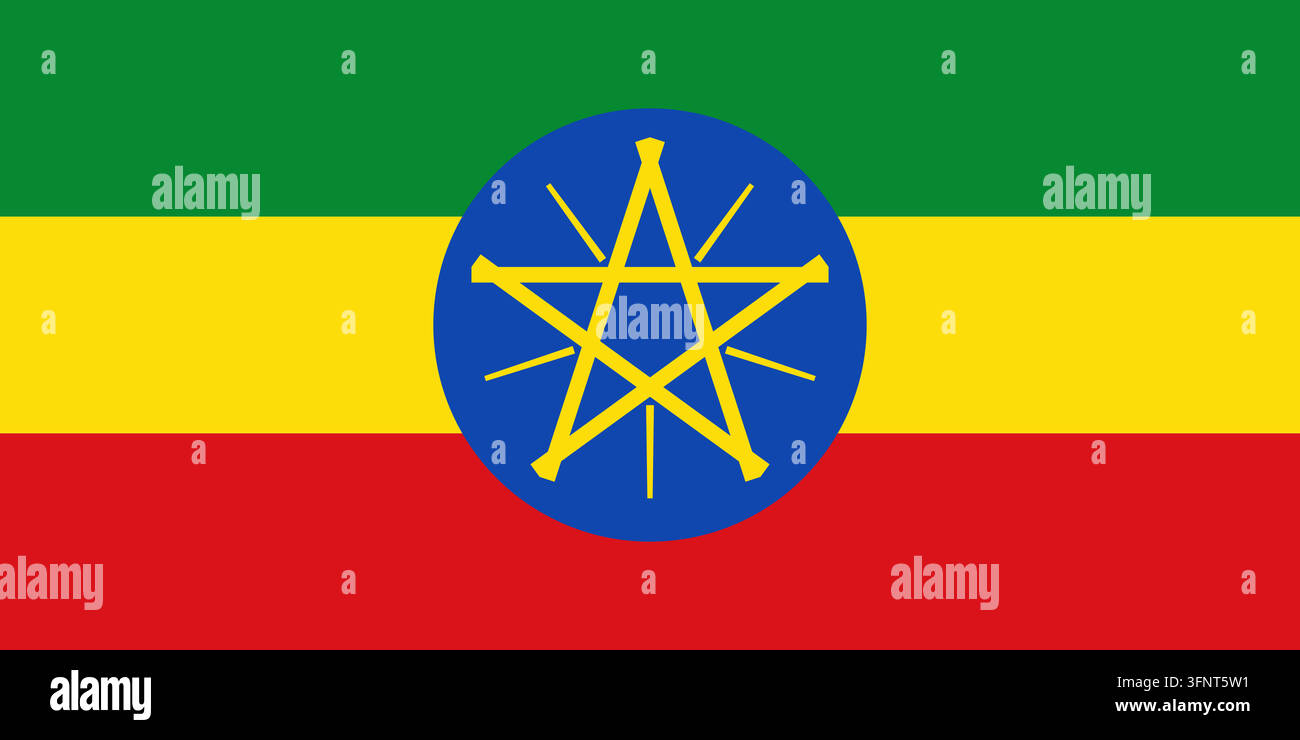 Nationalflagge von Äthiopien, offizielle Farben und Proportionen. Vektorillustration der Flagge, isoliert auf weißem Hintergrund. Stock Vektor