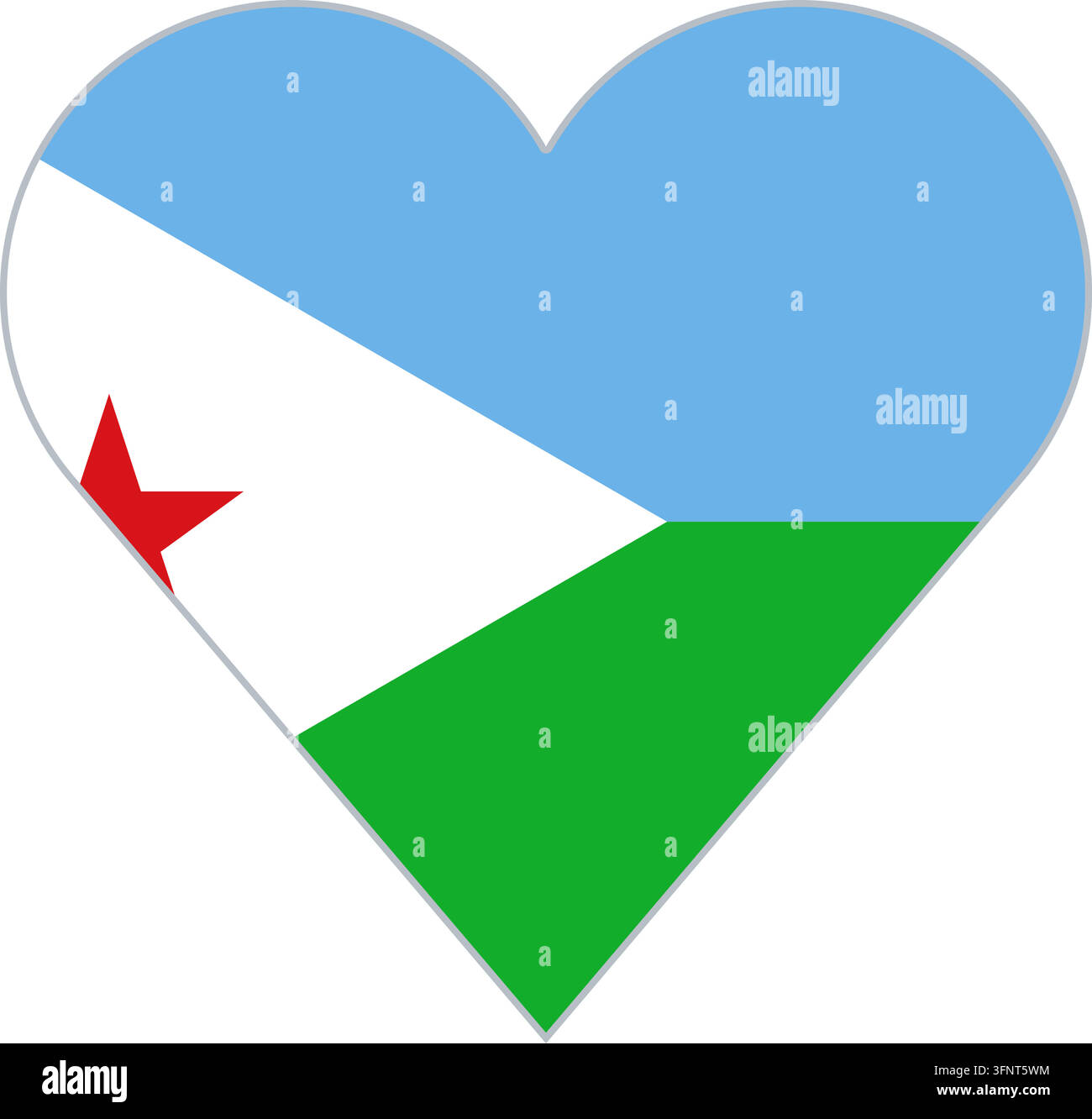 Herzform in der Nationalflagge Dschibutis (Dschibuti), offizielle Farben. Vektorillustration für patriotische Liebe, Reise- und Urlaubsdesigns, isoliert Stock Vektor