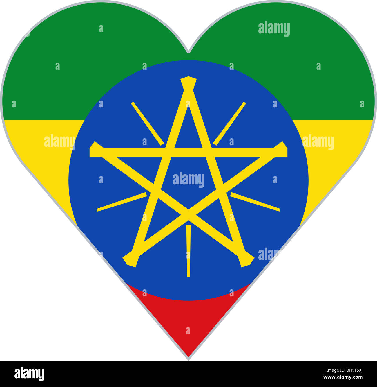 Herzform in der Nationalflagge von Äthiopien, offizielle Farben. Vektorillustration für patriotische Liebe, Reise- und Urlaubsdesigns, isoliert Stock Vektor