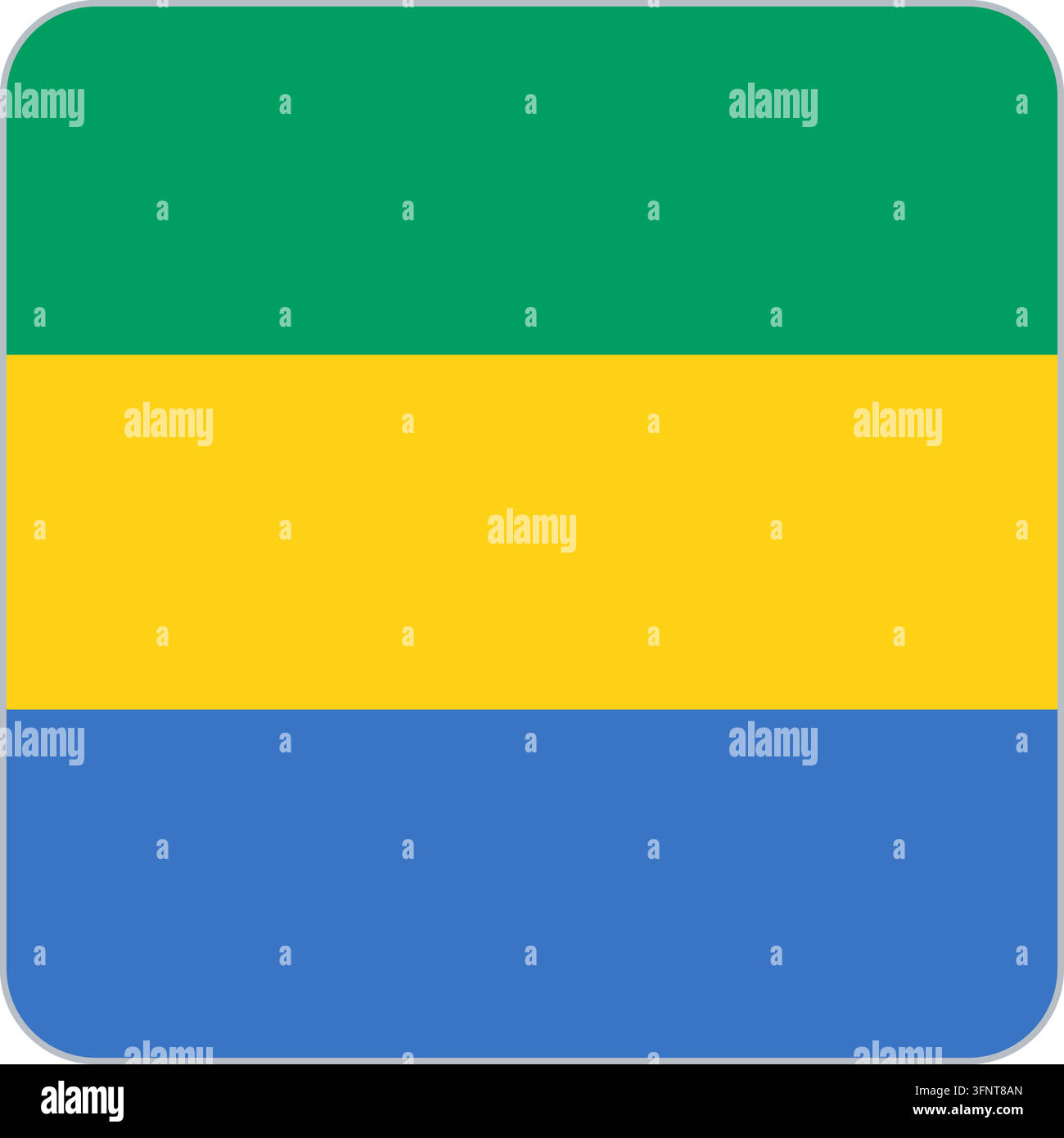 Abgerundetes quadratisches Flaggen-Symbol von Gabun (Gabun) in offiziellen Farben, flacher Vektor-App-Button, isoliert auf weißem Hintergrund. Stock Vektor