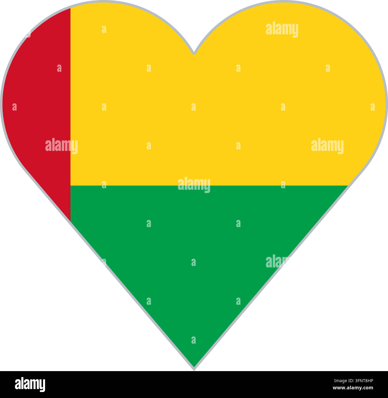 Herzform in der Nationalflagge von Guinea-Bissau (Guinea-Bissau), offizielle Farben. Vektorillustration für patriotische Liebe, Reise- und Urlaubsdesign Stock Vektor