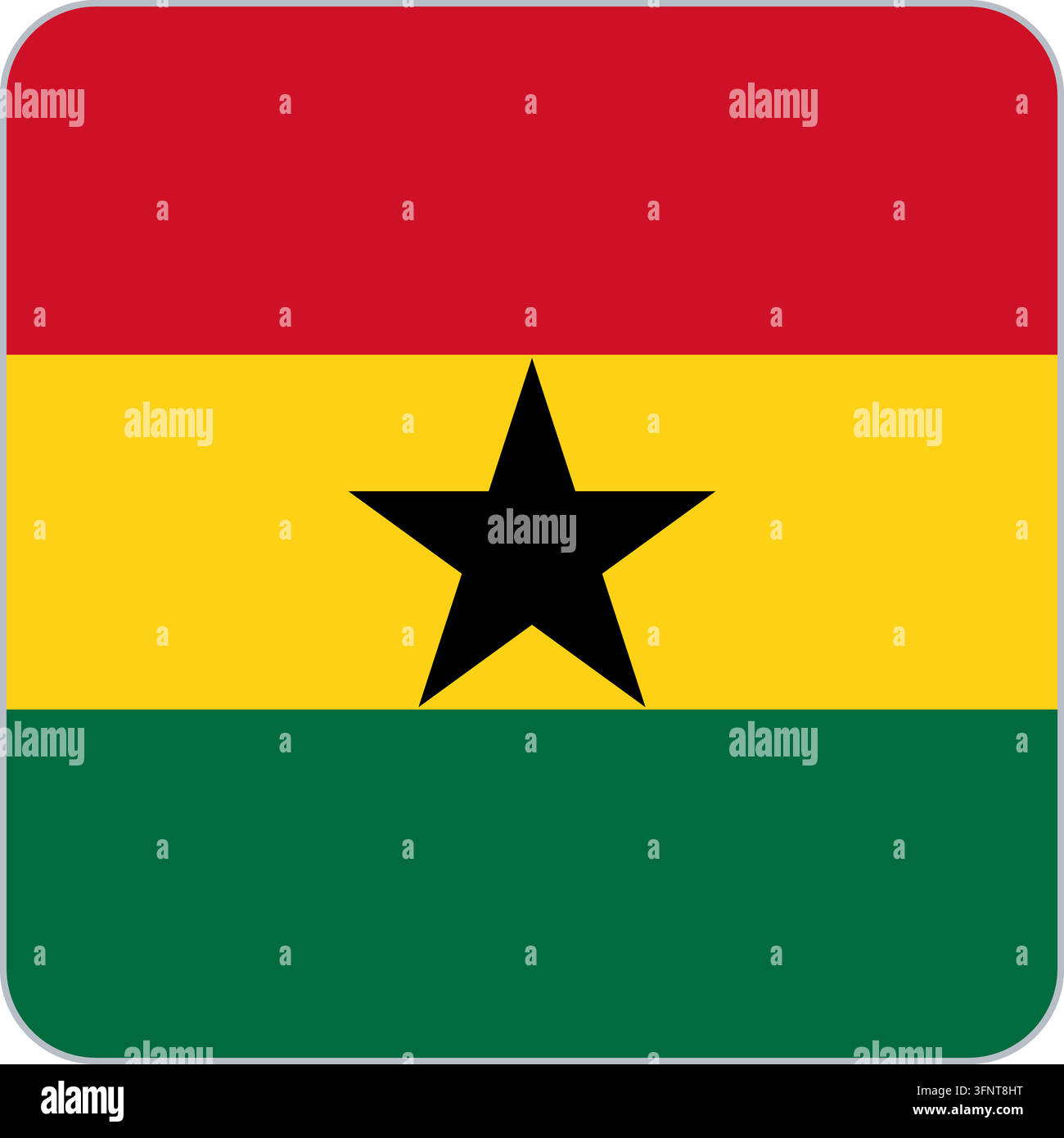 Abgerundetes quadratisches Flaggen-Icon von Ghana (Ghana) in offiziellen Farben, flacher Vektor-App-Button, isoliert auf weißem Hintergrund. Stock Vektor