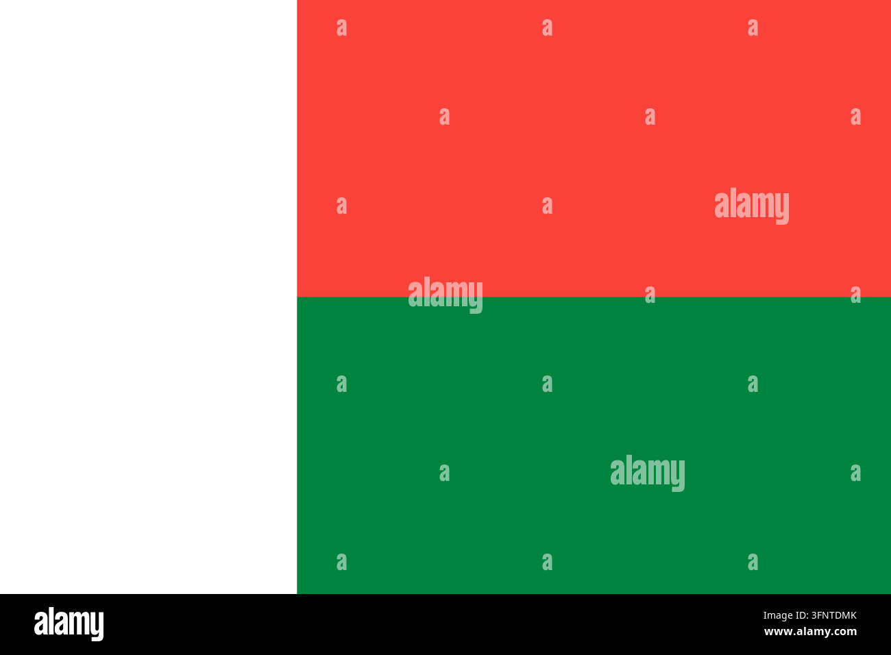 Nationalflagge von Madagaskar (Madagaskar), offizielle Farben und Proportionen. Vektorillustration der Flagge, isoliert auf weißem Hintergrund. Stock Vektor