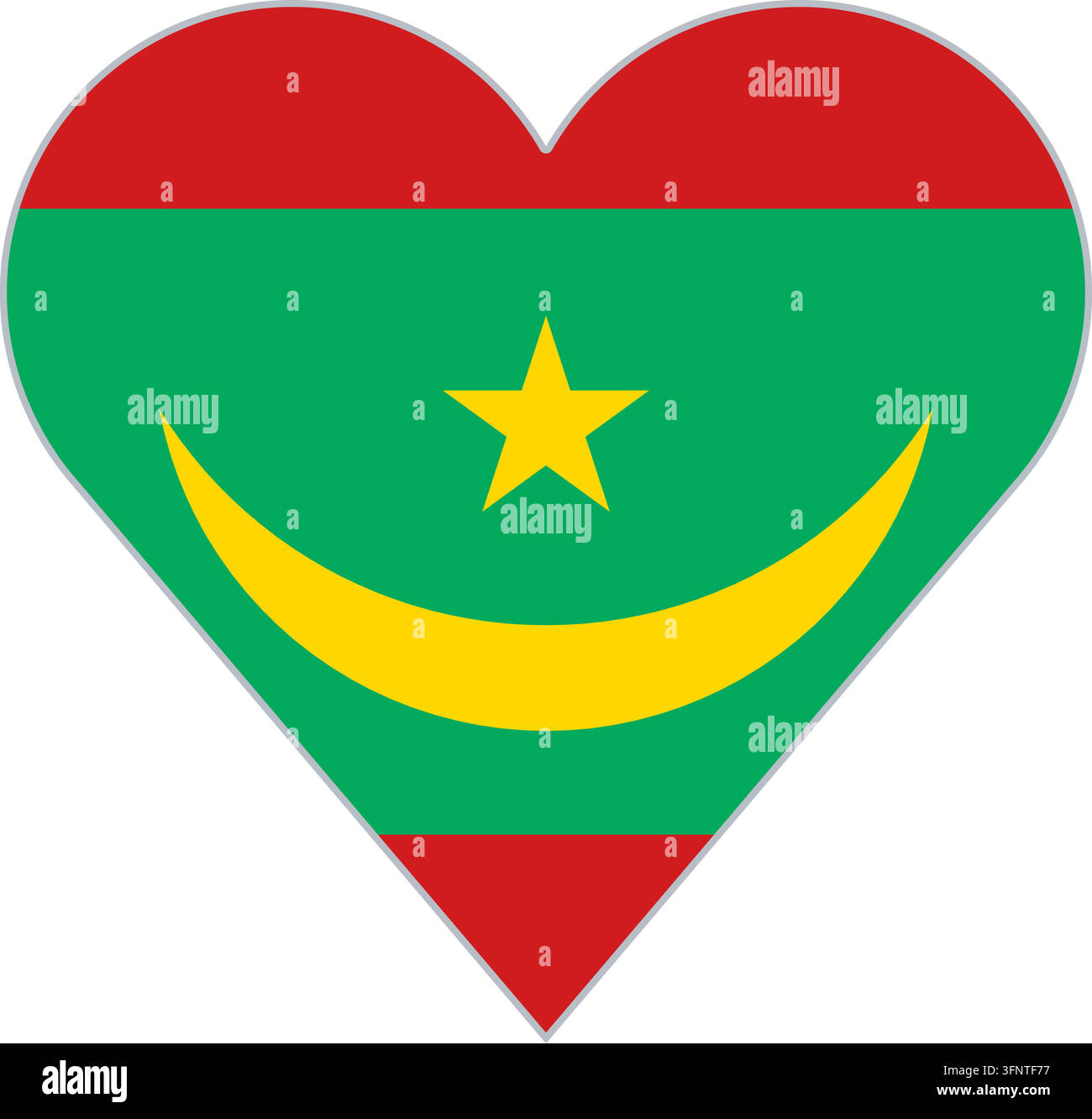 Herzform in der Nationalflagge von Mauretanien, offizielle Farben. Vektorillustration für patriotische Liebe, Reise- und Urlaubsdesigns, ist Stock Vektor