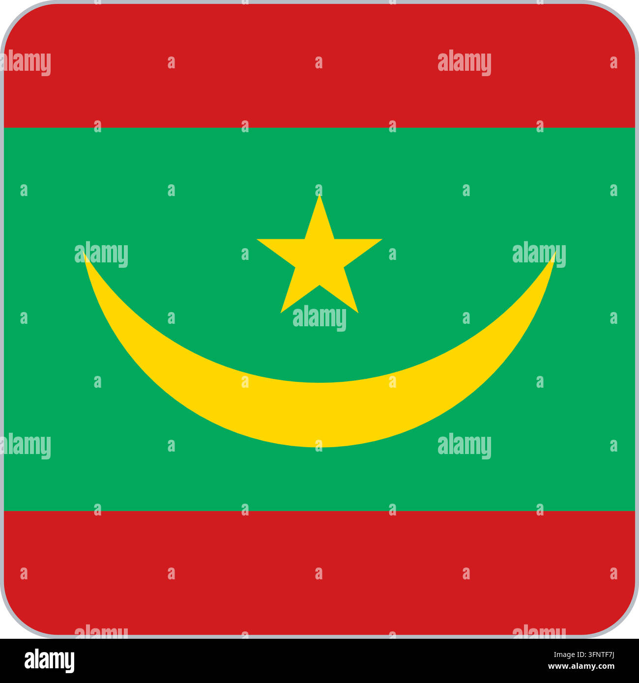 Abgerundetes quadratisches Flaggensymbol von Mauretanien (Mauretanien) in offiziellen Farben, flacher Vektor-App-Button, isoliert auf weißem Hintergrund. Stock Vektor