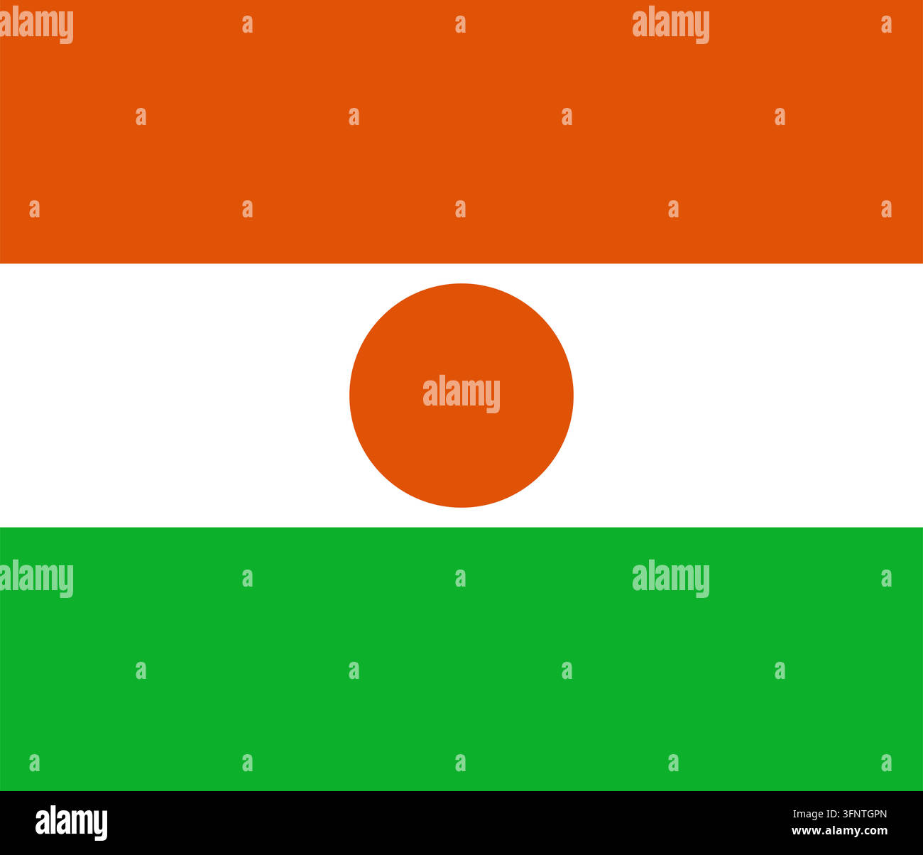 Nationalflagge von Niger (Niger), offizielle Farben und Proportionen. Vektorillustration der Flagge, isoliert auf weißem Hintergrund. Stock Vektor