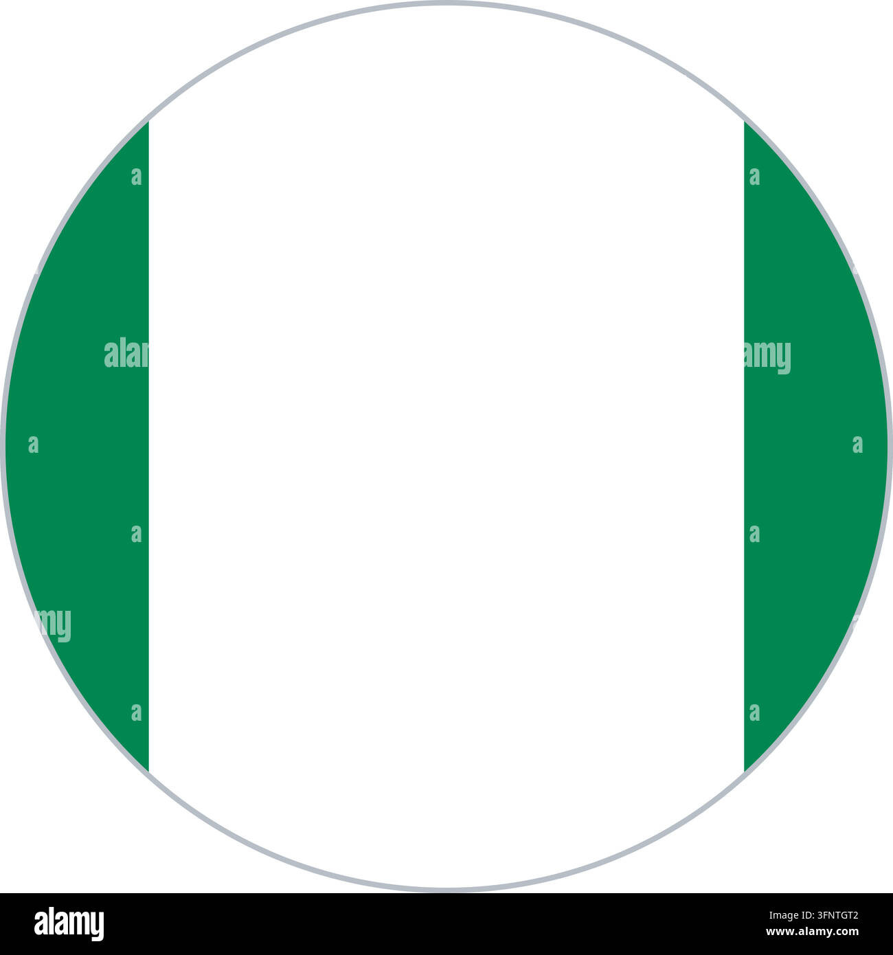 Rundes kreisförmiges Flaggen-Icon von Nigeria (Nigeria) in offiziellen Farben, flacher Vektor-Button, isoliert auf weißem Hintergrund. Stock Vektor