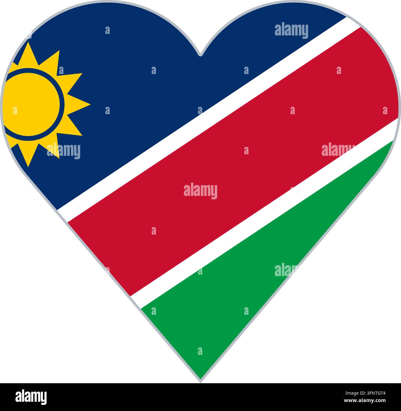 Herzform in der Nationalflagge von Namibia (Namibia), offizielle Farben. Vektorillustration für patriotische Liebe, Reise- und Urlaubsdesigns, isoliert Stock Vektor