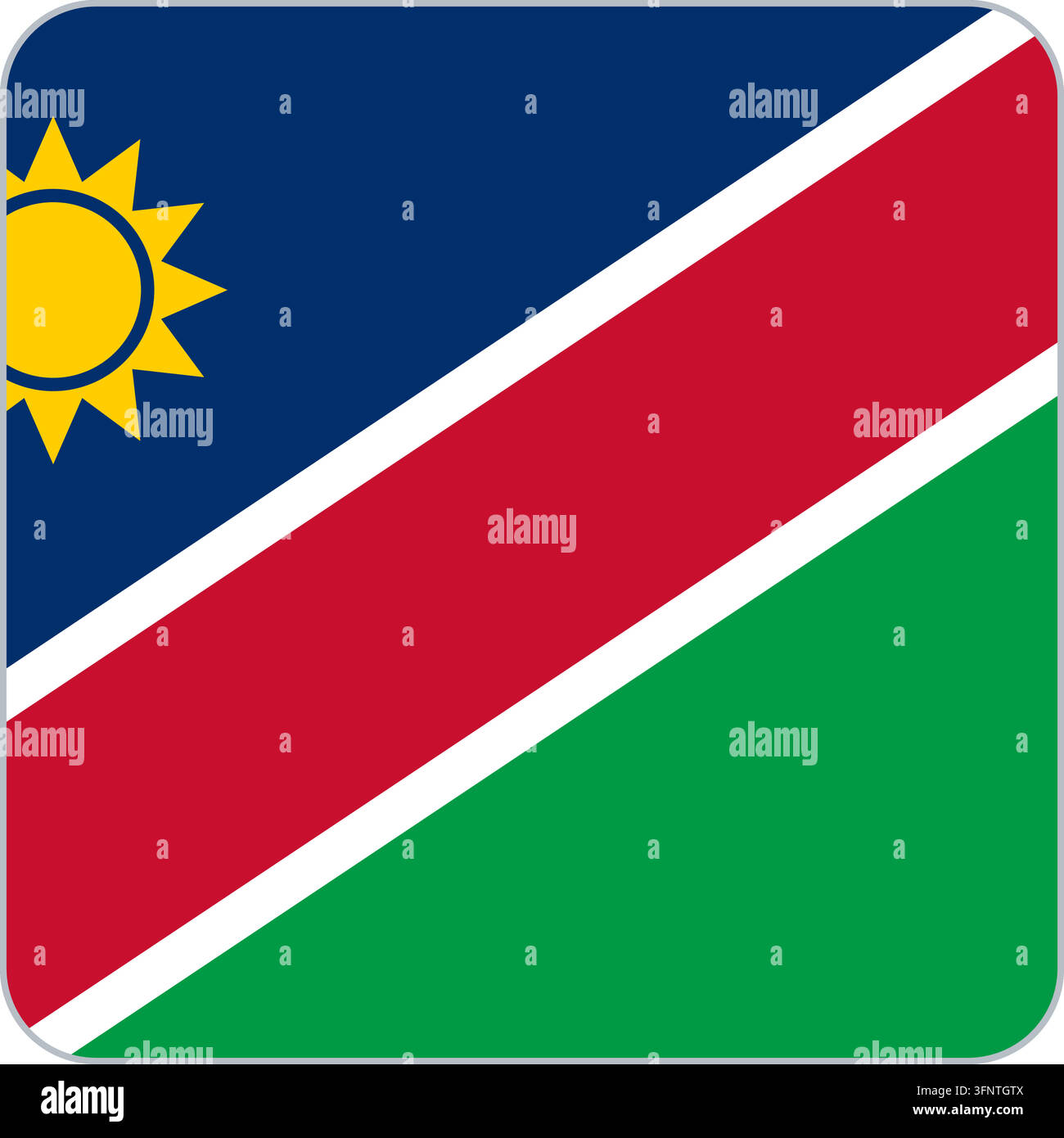Abgerundetes quadratisches Flaggen-Icon von Namibia (Namibia) in den offiziellen Farben, flacher Vektor-App-Button, isoliert auf weißem Hintergrund. Stock Vektor