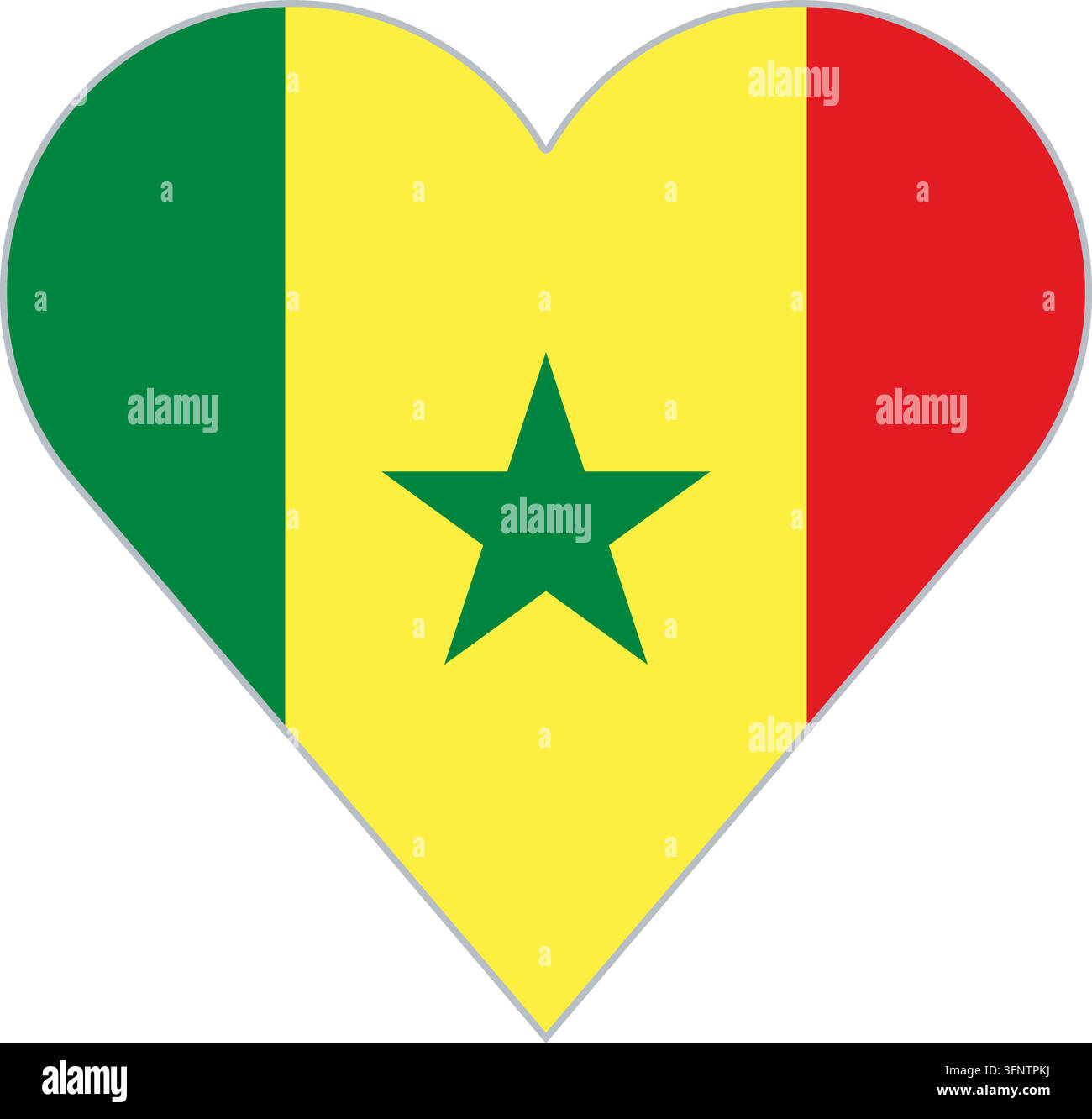 Herzform in der Nationalflagge von Senegal (Senegal), offizielle Farben. Vektorillustration für patriotische Liebe, Reise- und Urlaubsdesigns, isoliert Stock Vektor