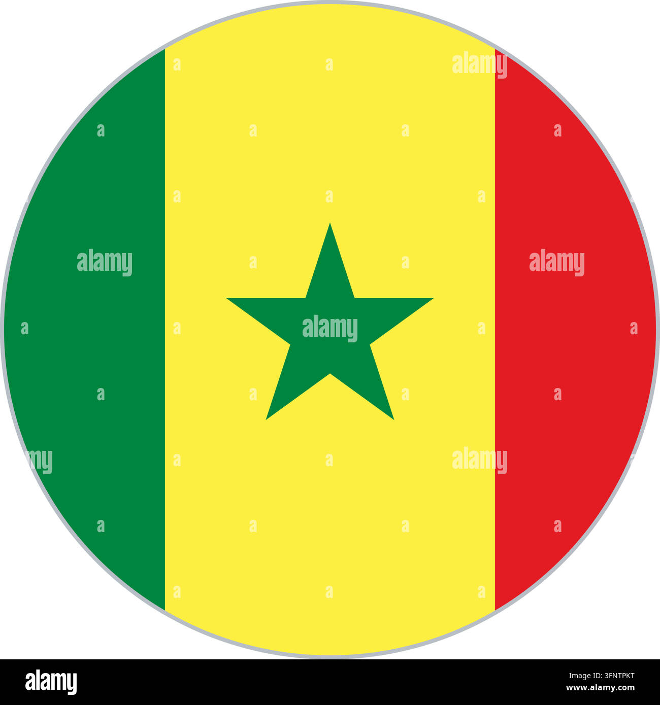 Rundes kreisförmiges Flaggen-Icon von Senegal (Senegal) in offiziellen Farben, flacher Vektor-Button, isoliert auf weißem Hintergrund. Stock Vektor