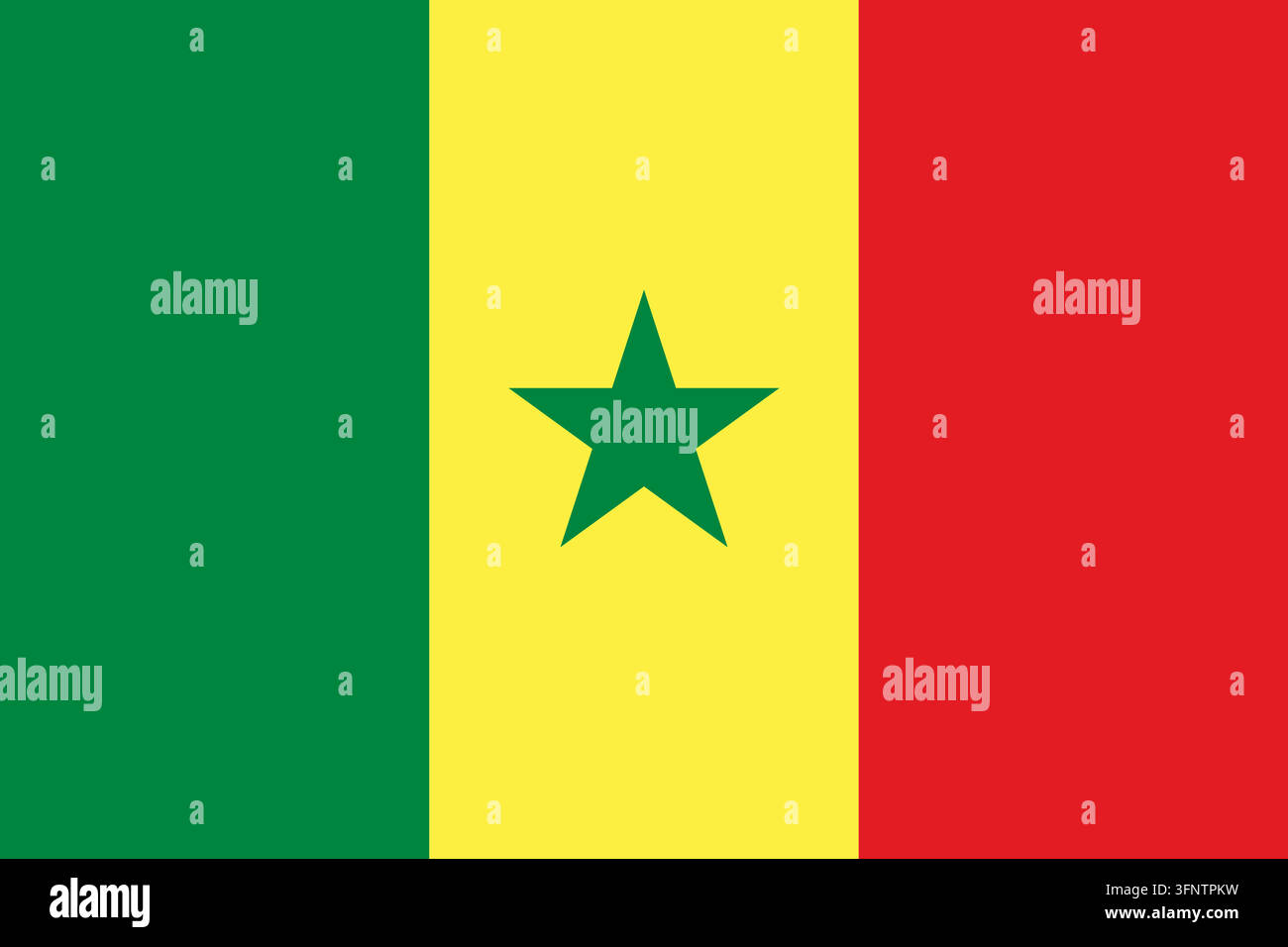Nationale Flagge von Senegal (Senegal), offizielle Farben und Proportionen. Vektorillustration der Flagge, isoliert auf weißem Hintergrund. Stock Vektor