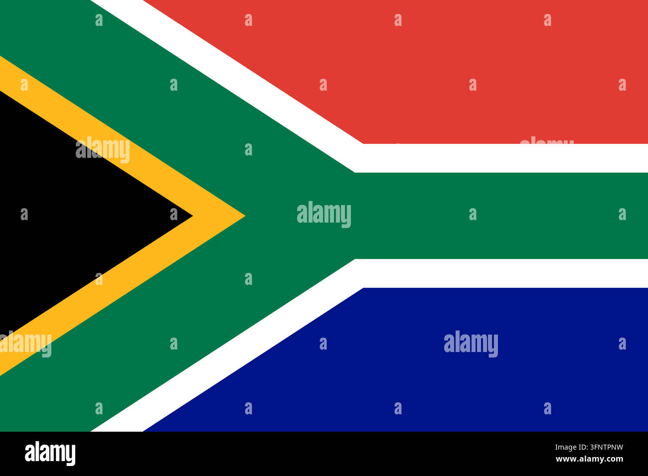 Nationalflagge von Südafrika (Südafrika), offizielle Farben und Proportionen. Vektorillustration der Flagge, isoliert auf weißem Hintergrund. Stock Vektor