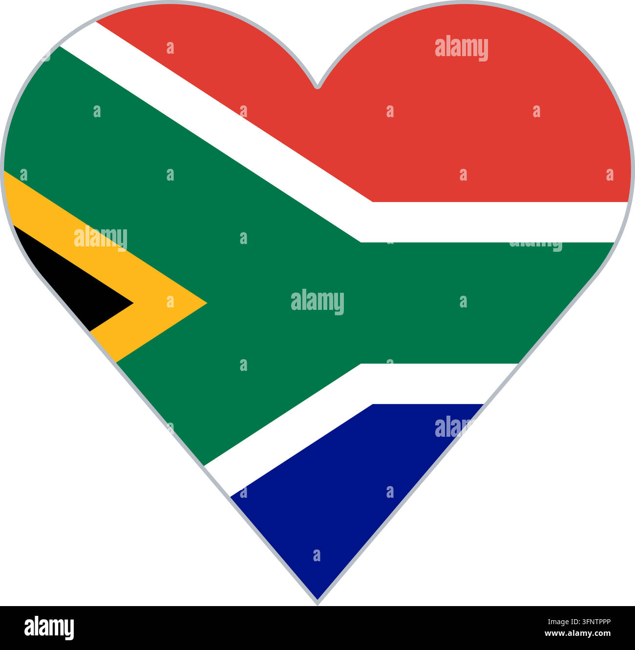 Herzform in der Nationalflagge Südafrikas (Südafrika), offizielle Farben. Vektorillustration für patriotische Liebe, Reise- und Urlaubsdesigns, ist Stock Vektor