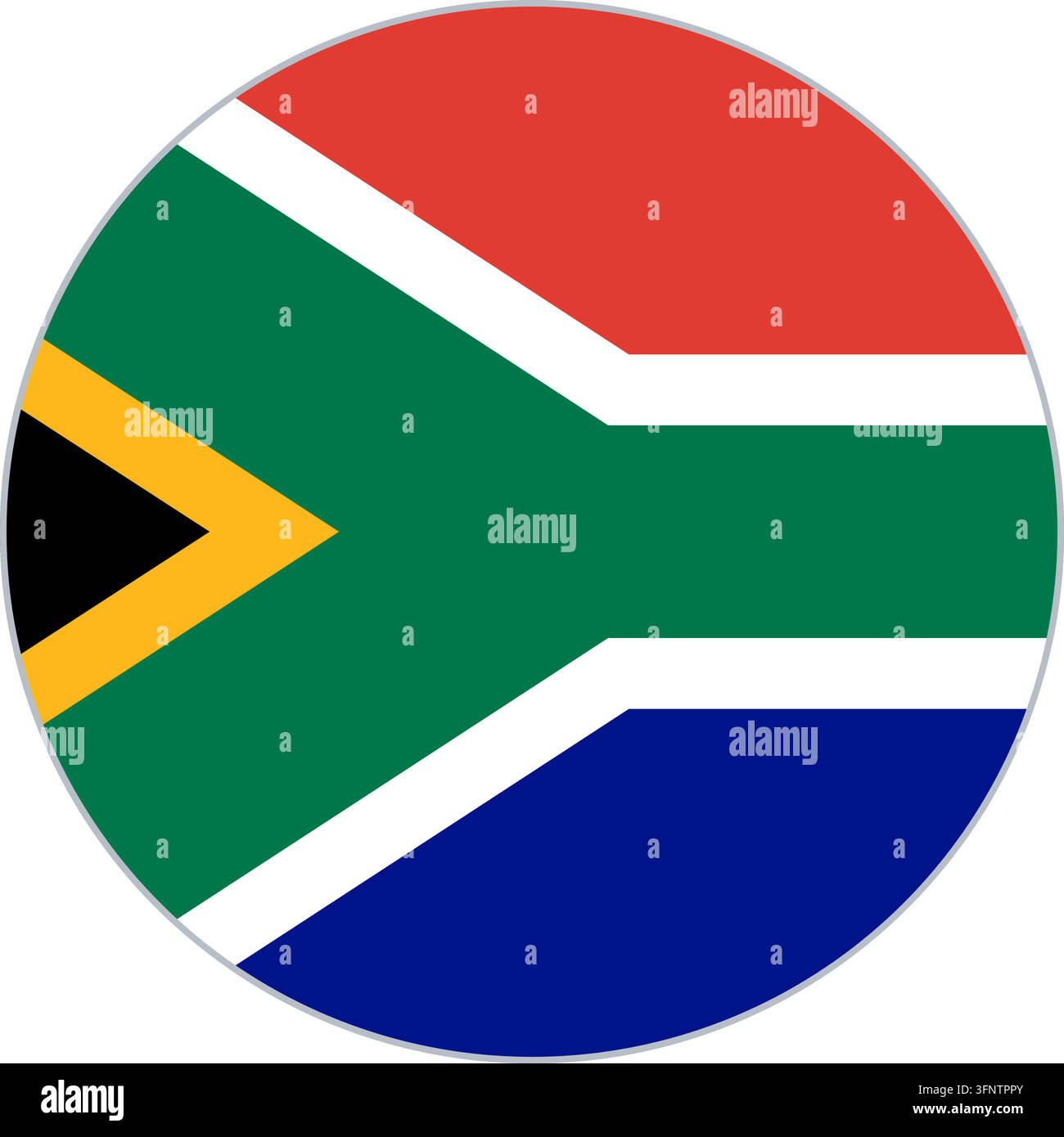 Rundes kreisförmiges Flaggen-Symbol von Südafrika (Südafrika) in offiziellen Farben, flacher Vektor-Button, isoliert auf weißem Hintergrund. Stock Vektor