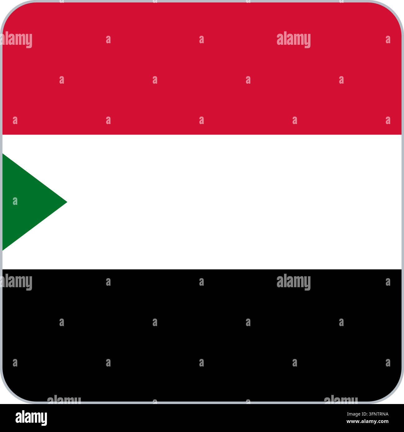 Abgerundetes quadratisches Flaggen-Symbol von Sudan (Sudan) in offiziellen Farben, flacher Vektor-App-Button, isoliert auf weißem Hintergrund. Stock Vektor