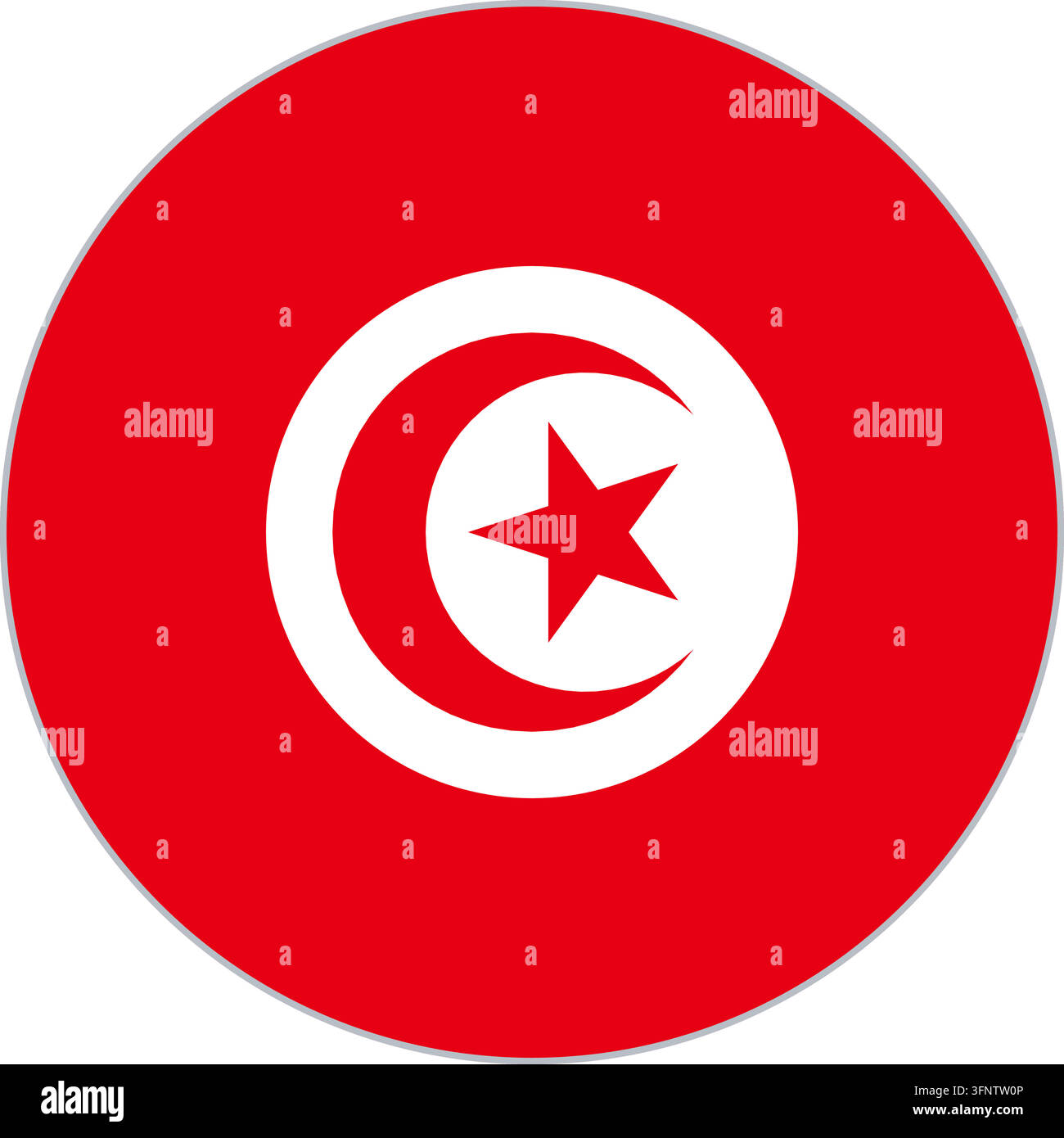 Rundes kreisförmiges Flaggen-Icon von Tunesien (Tunesien) in offiziellen Farben, flacher Vektor-Button, isoliert auf weißem Hintergrund. Stock Vektor