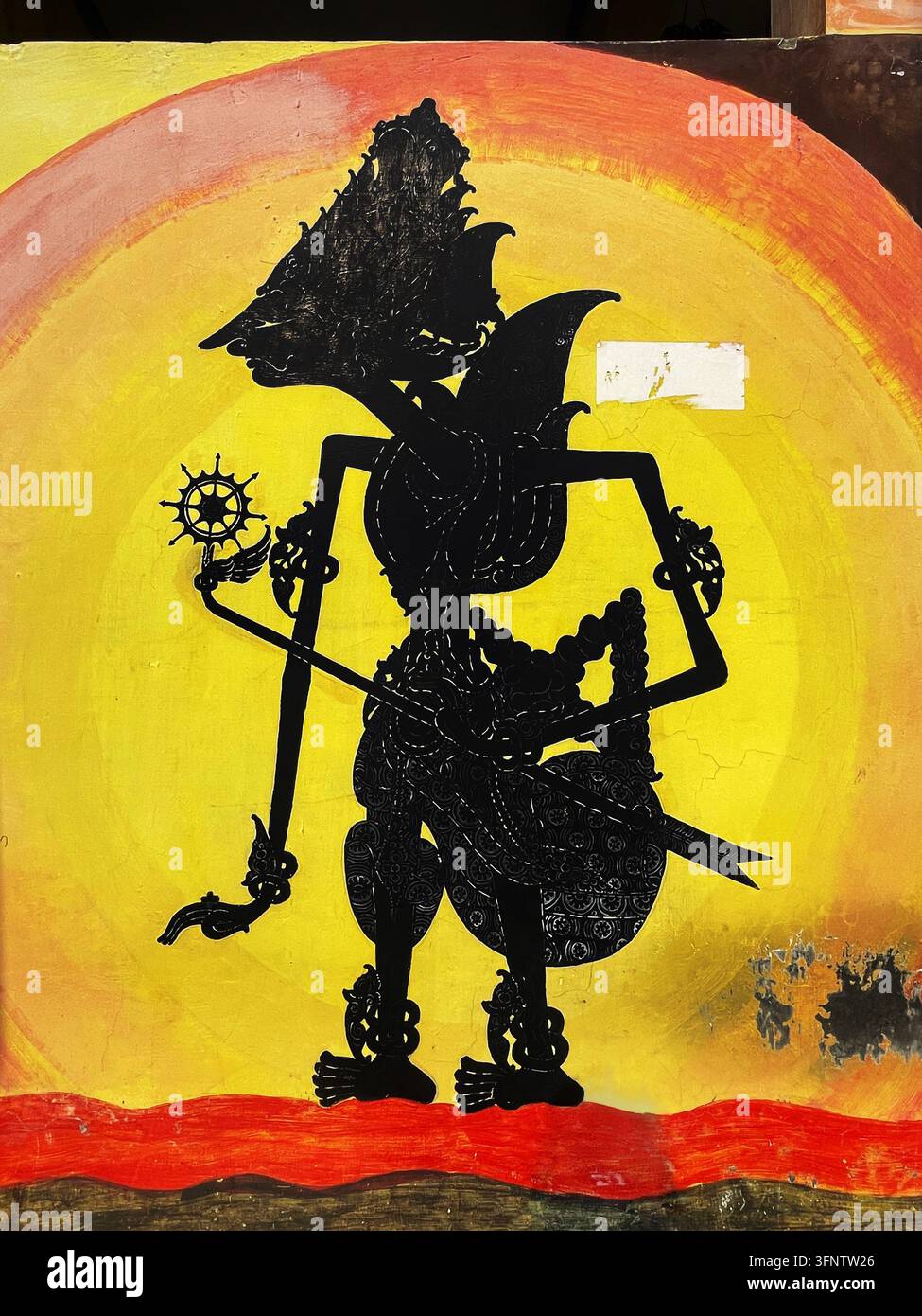Wayang-inspirierte Graffiti-Kunst im Kampung Pelangi (Regenbogen-Dorf) in Semarang, Zentral-Java, Indonesien, am 08. Juni 2026. Stockfoto