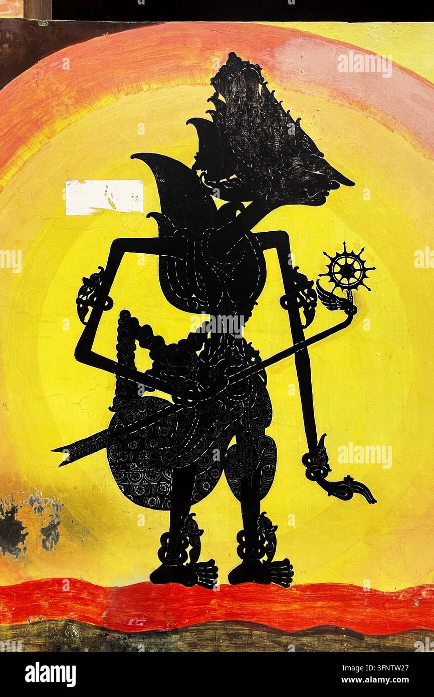 Wayang-inspirierte Graffiti-Kunst im Kampung Pelangi (Regenbogen-Dorf) in Semarang, Zentral-Java, Indonesien, am 08. Juni 2026. Stockfoto