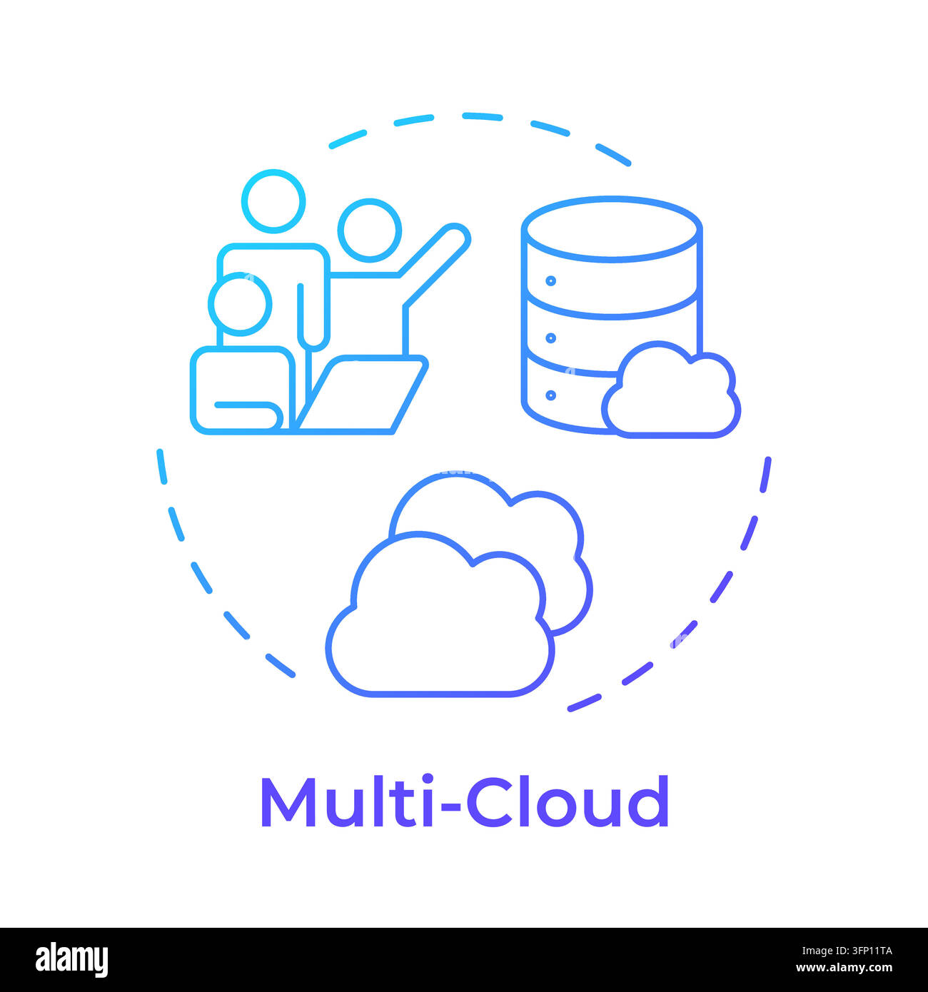 Multi-Cloud-Gradienten-Umrissen-Konzept-Ikon Stock Vektor