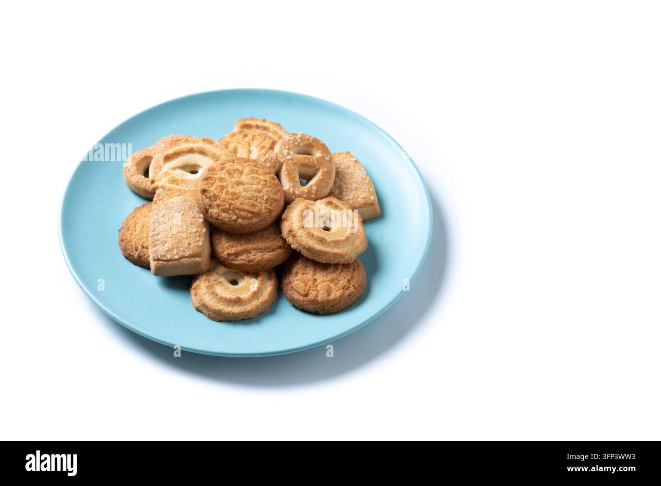 Verschiedene Butterkeks isoliert auf weißem Hintergrund Stockfoto