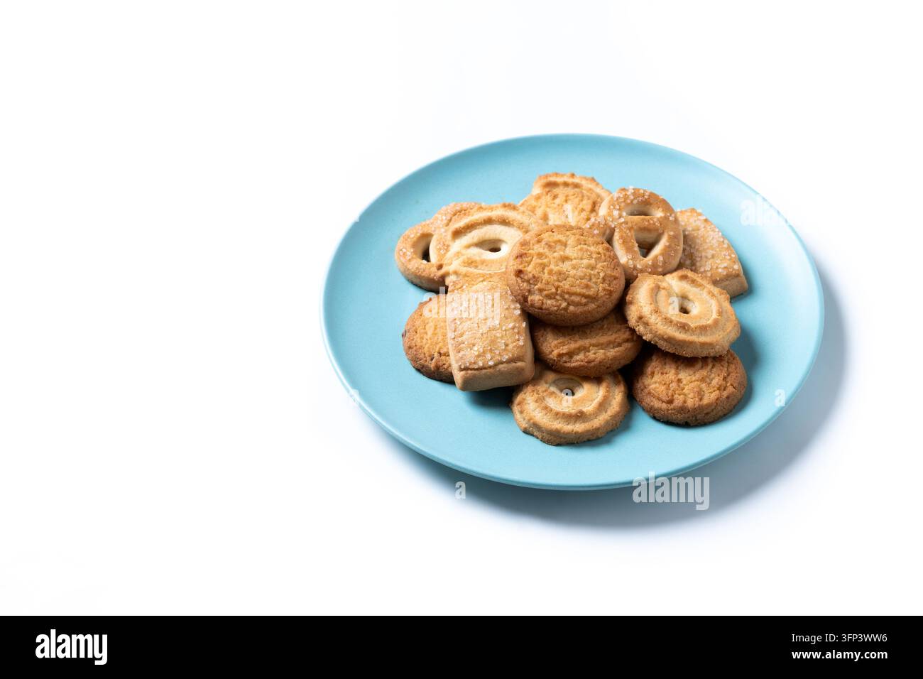 Verschiedene Butterkeks isoliert auf weißem Hintergrund Stockfoto