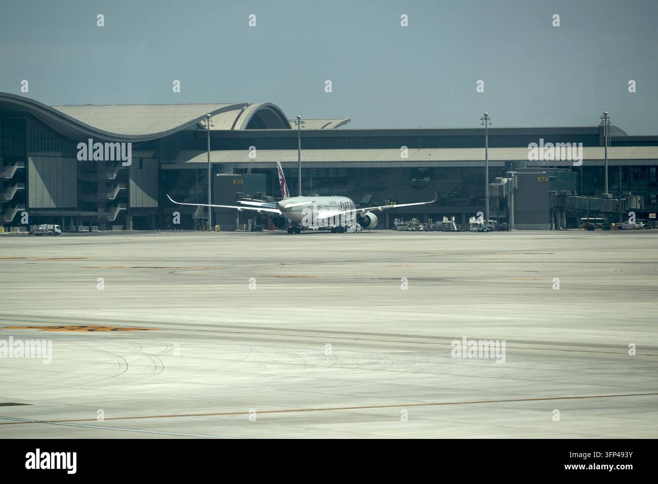 Doha, Katar - Flugzeuge der Qatar Airways-Flotte am Doha International Airport. Qatar Airways wird als 5-Sterne-Fluggesellschaft eingestuft. Stockfoto