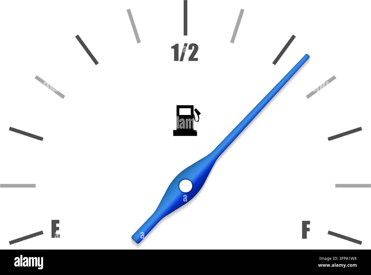 Realistischer klassischer Kraftstoffstandsensor HUD-Schnittstellen-Vorlage isoliert. Sportliches schwarzes Auto UI-Anzeigefeld. Benzintankmessanzeige. Blue FLS s Stock Vektor