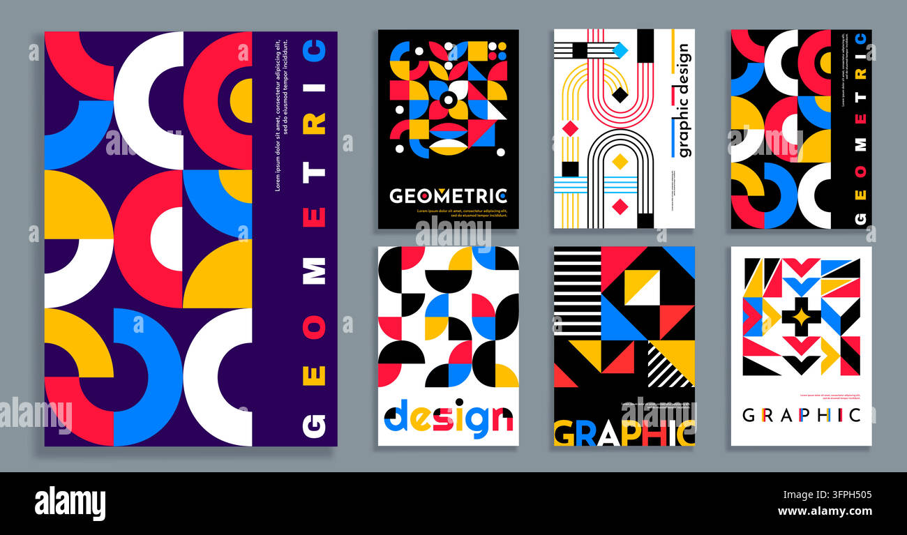 Abstraktes modernes Zertifikat, Buchumschlag, kreative Poster und Geschäftspräsentation mit mosaikartigen geometrischen Blockmustern. Vektorhintergründe für Alben oder Zeitschriften mit Kreisen, Quadraten und Linien Stock Vektor