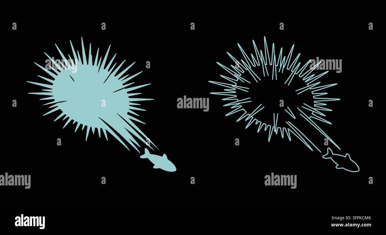 Dornhai und kleine Fisch-Silhouetten-Design mit Dornhai-Grafik Stock Vektor