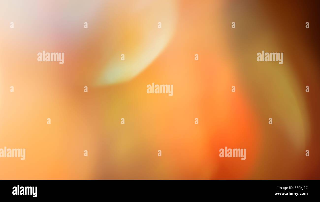 Orange- und pfirsichfarbener Bokeh-Hintergrund mit weichen grünen Highlights und dunklen braunen Schattierungen Stockfoto