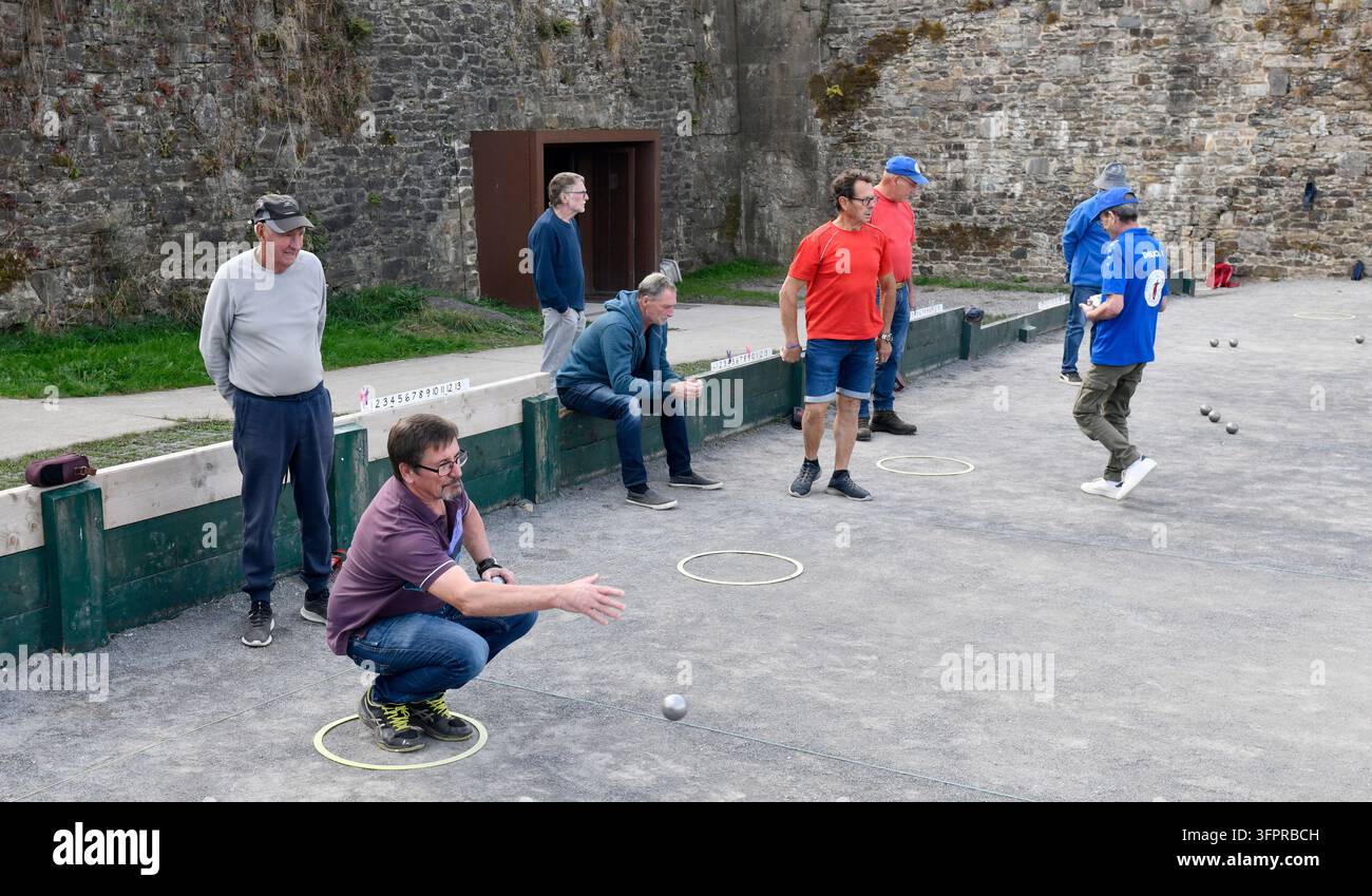 Boules-Match in Rocroi, Ardennen, Frankreich Stockfoto