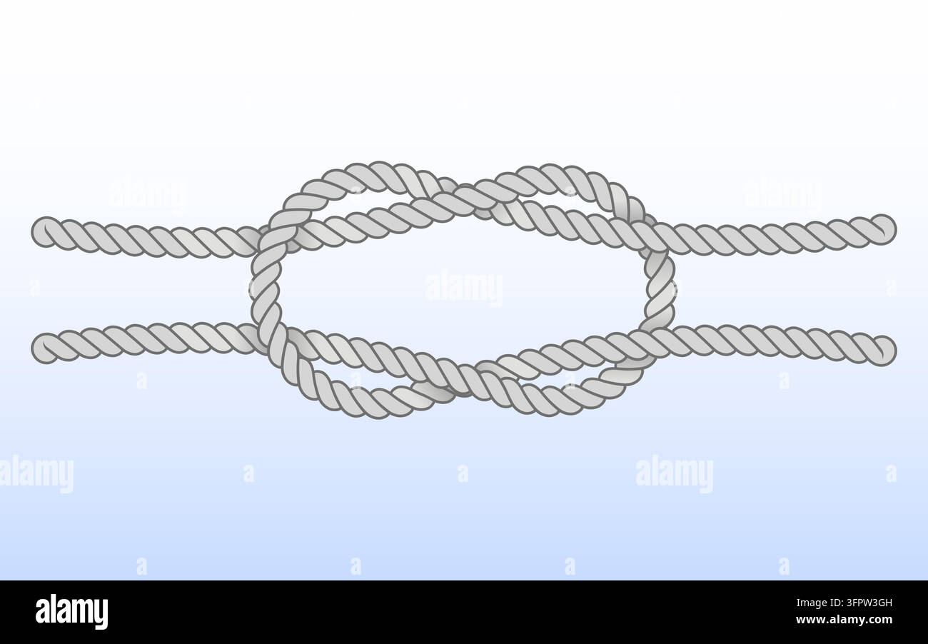 Reefknoten, nautischer Knoten, der auf Booten verwendet wird, Vektorillustration Stock Vektor