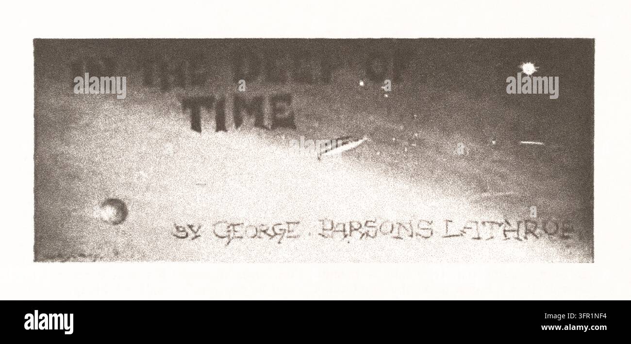 In The Deep Of Time Buchtitelkopf, Weltraumillustration, Radierung aus dem späten 19. Jahrhundert. Stockfoto