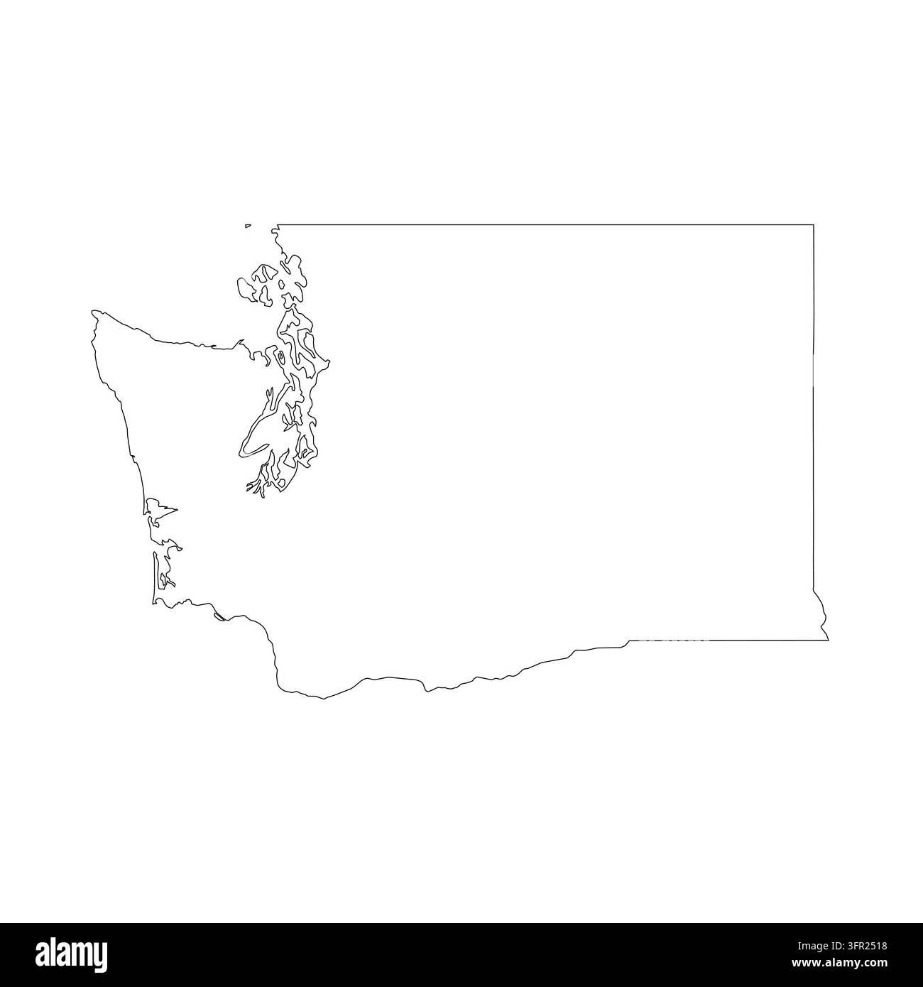 Washington, WA - US-Bundesstaat. Dünne schwarze Umriss-Silhouette isoliert auf weißem Hintergrund. Vektorillustration Stock Vektor