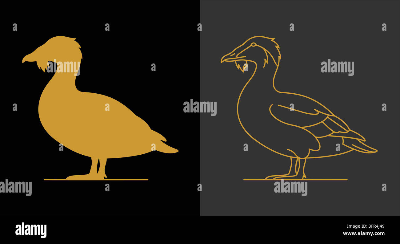 Stehende Gänsesilhouette und Konturzeichnungsillustrationen mit Hausgeflügel Stock Vektor