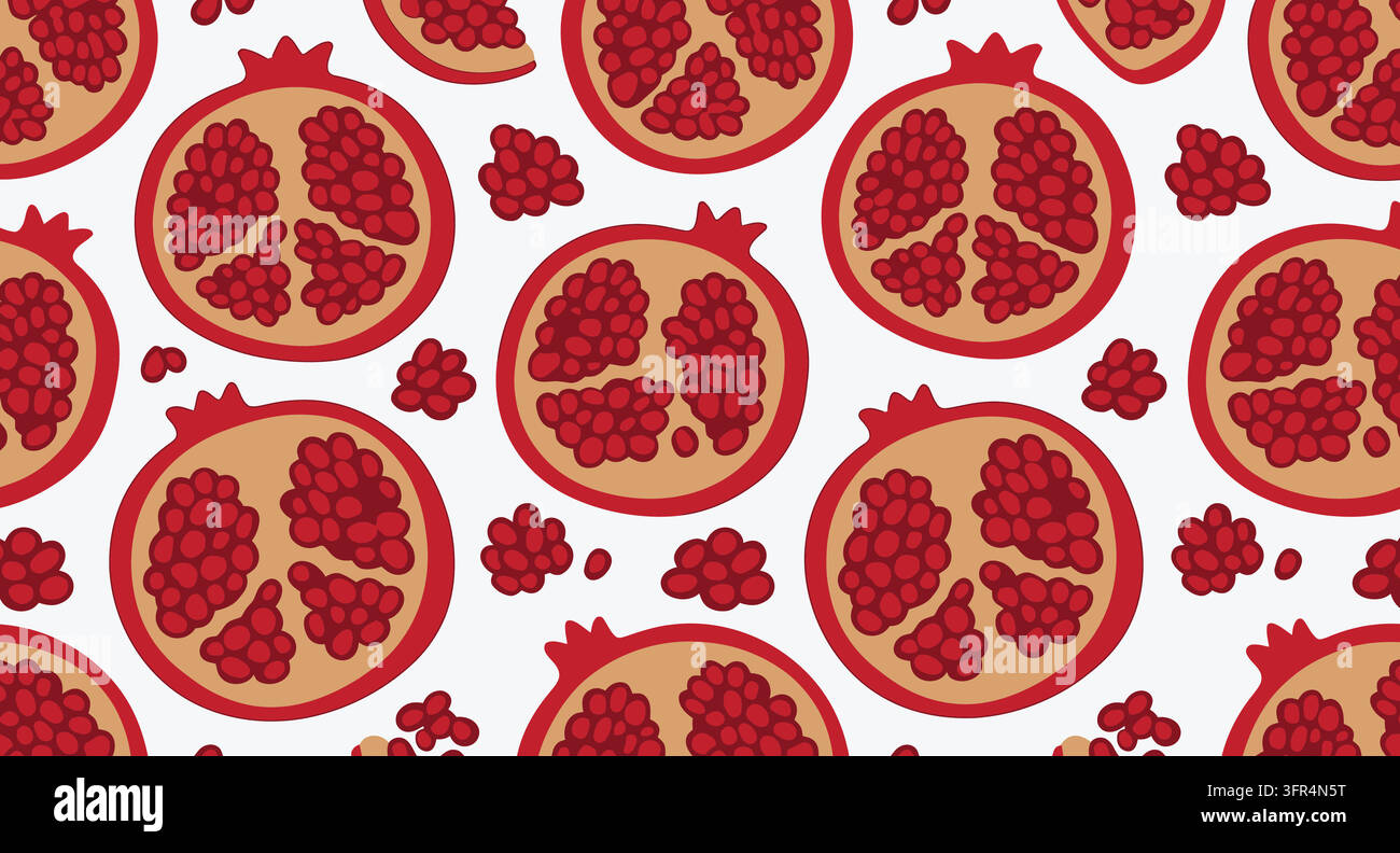 Nahtlose Schnittgranatapfel-Frucht-Vektor-Hintergrundtextur Stock Vektor