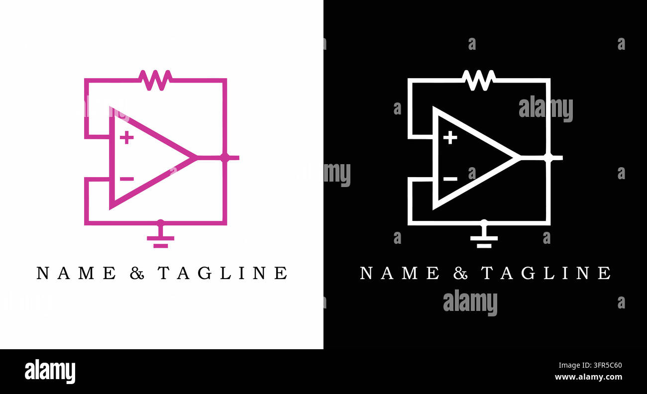 Lineares Operationsverstärker-Schaltkreisschaltbild-Logo mit Op-Amp Stock Vektor