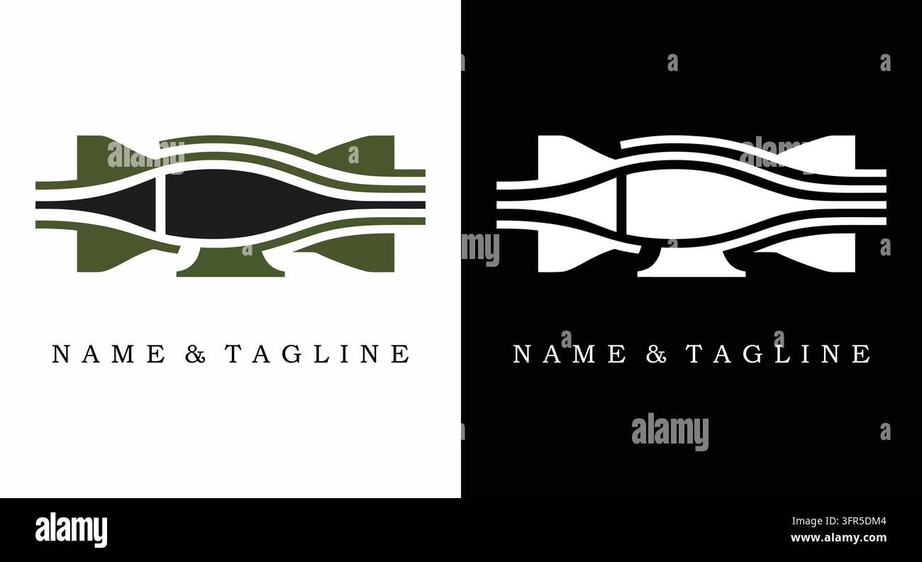 Abstraktes aerodynamisches Tunnel-Logo-Design auf schwarzem und weißem Hintergrund Stock Vektor