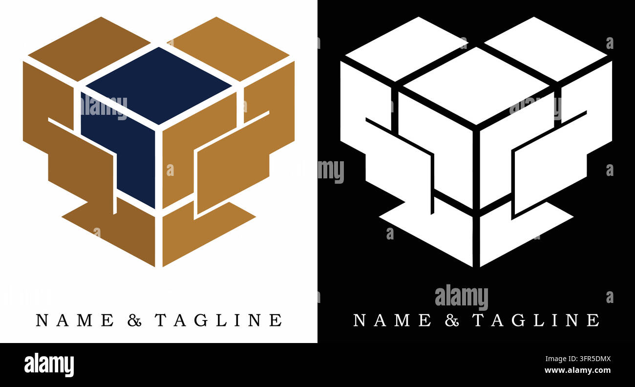 Abstrakte Herzform Würfel Logo Design Vorlage mit Geometrie Stock Vektor
