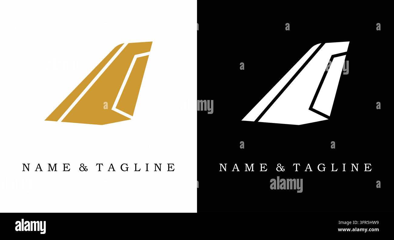 Aerodynamisches Flugzeugflügel-Logo-Template für Luftfahrtunternehmen mit Heckflosse Stock Vektor