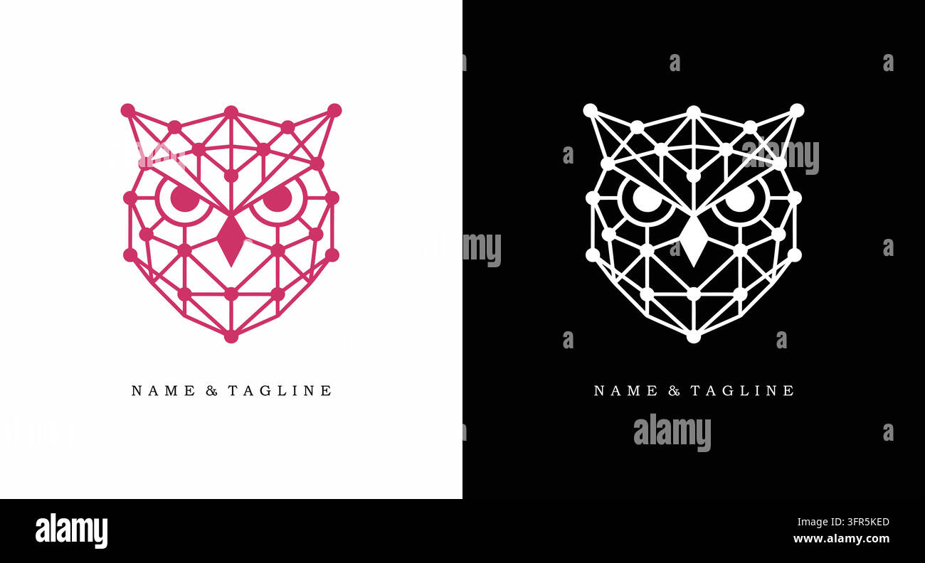 Geometrisches Eulen-Kopf-Logo-Design mit vernetzten Knotenpunkten, Raubvogel Stock Vektor