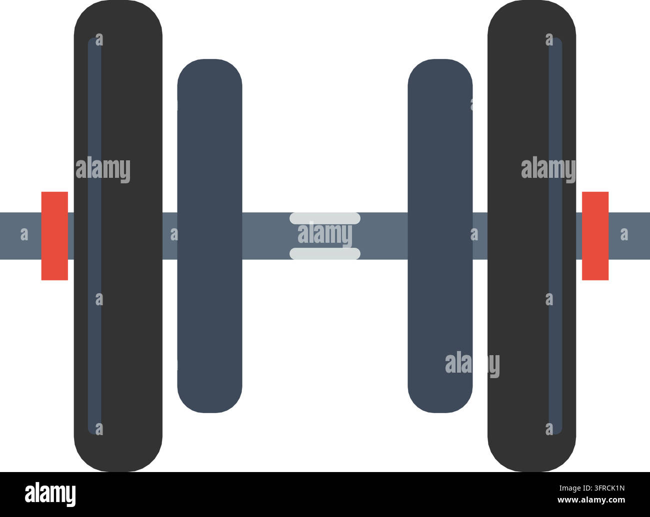 Hantel mit Stahlstange, Gewichtsplatten und roten Manschetten, flache Vektorillustration isoliert auf weißem Hintergrund. Fitness-Symbol für das Fitnessstudio. Stock Vektor
