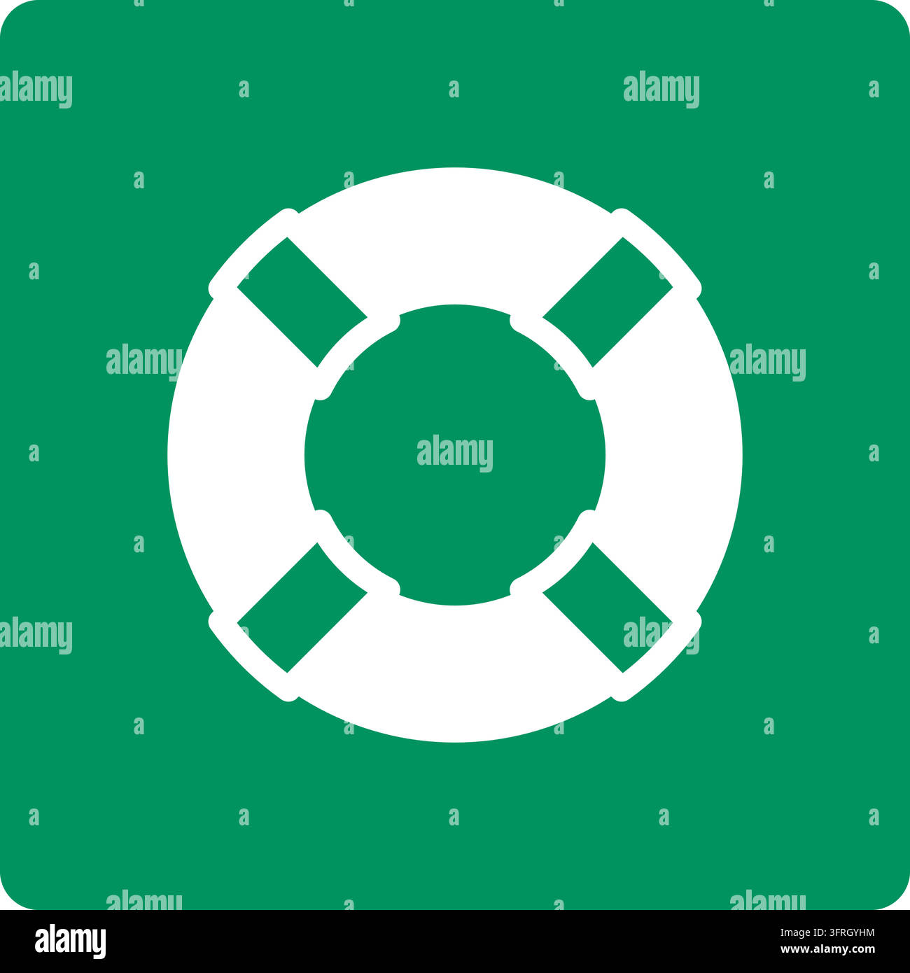 Grünes Sicherheitsschild mit einem Ringwrack. Eigenes Design-Piktogramm im Stil der ISO 7010-Sicherheitsschilder; nicht das offizielle Standardsymbol. Stock Vektor