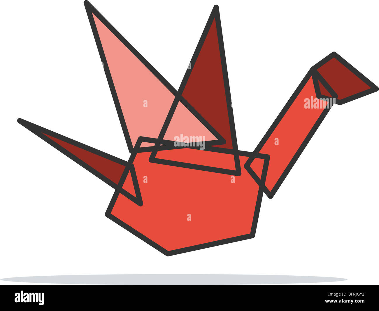 Rote Origami-Papierkraniche mit gefalteten Flügeln, japanische Papierfaltkunst, flache Vektorillustration isoliert auf weißem Hintergrund. Stock Vektor