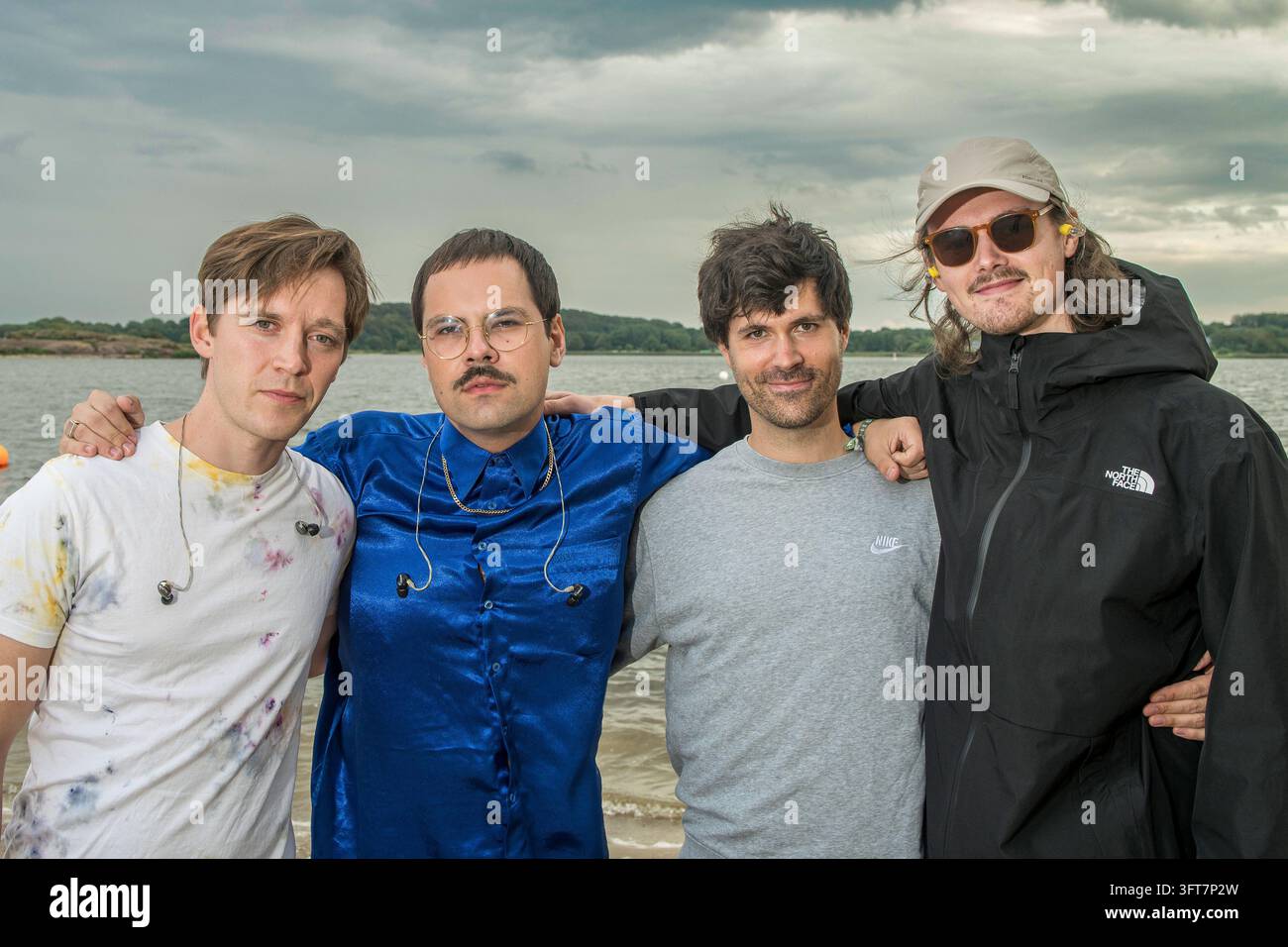 Schleswig, die Band "Pudeldame" mit Schauspieler Jonas Nay auf dem NORDEN Festival. Jonas Nay (v.l.n.r.), David Grabowski, Jon Ander Klein und Nico Bauckholt. Stockfoto