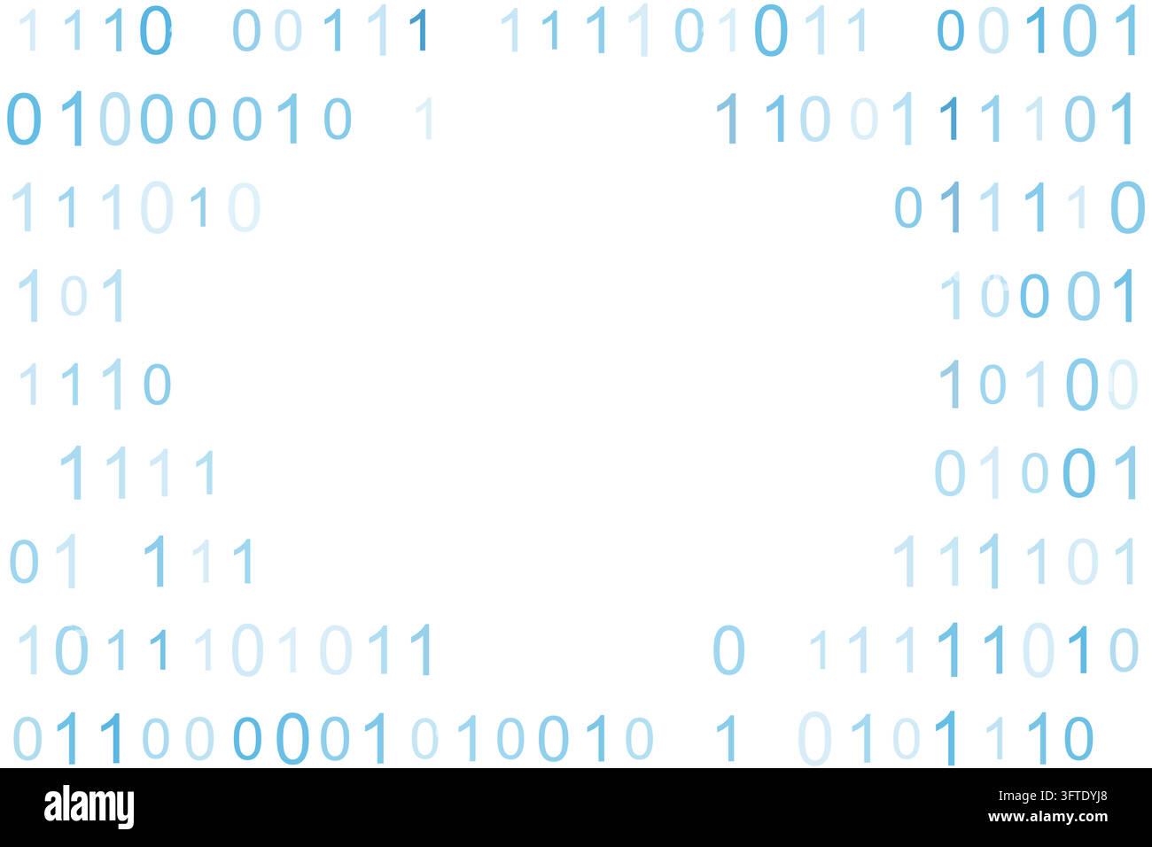 Abstrakter blauer Binärcode-Digitaldaten-Hintergrund mit futuristischen Technologiezahlen und weißem Kopierraum Stock Vektor