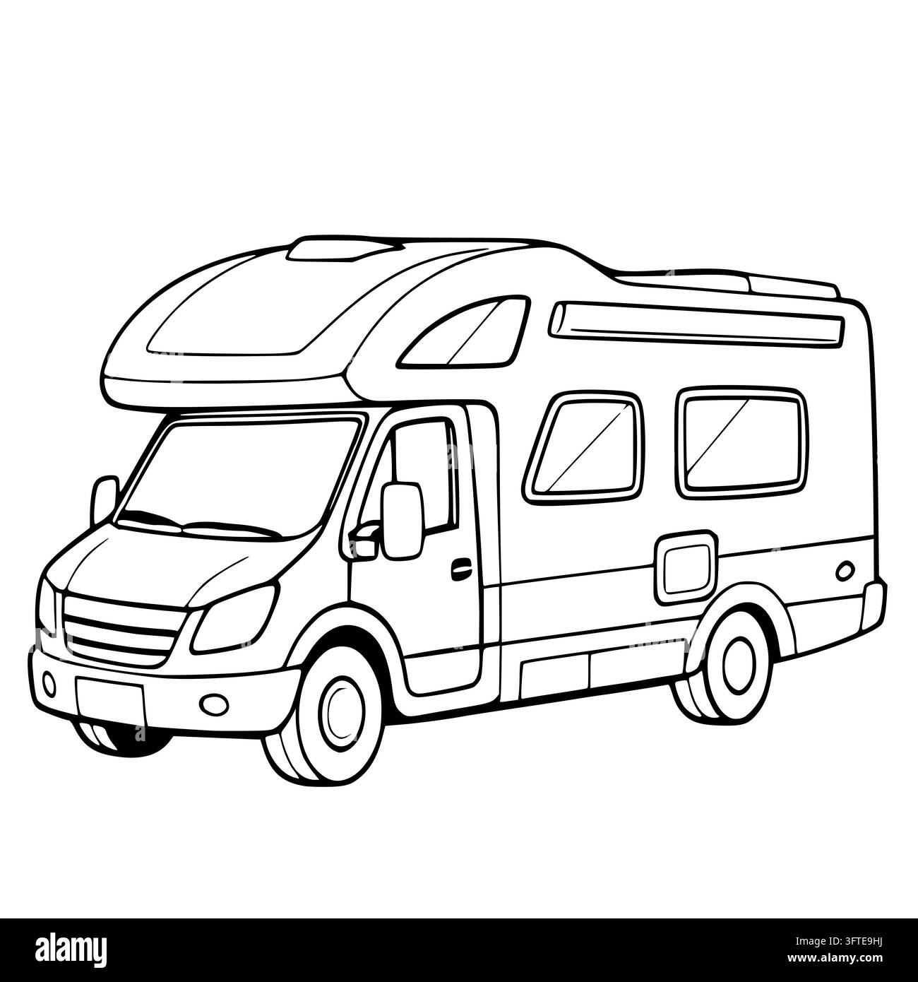 Umrissvektorillustration eines Wohnmobil-Campervans, isoliertes Freizeitfahrzeug für Reisen Stock Vektor